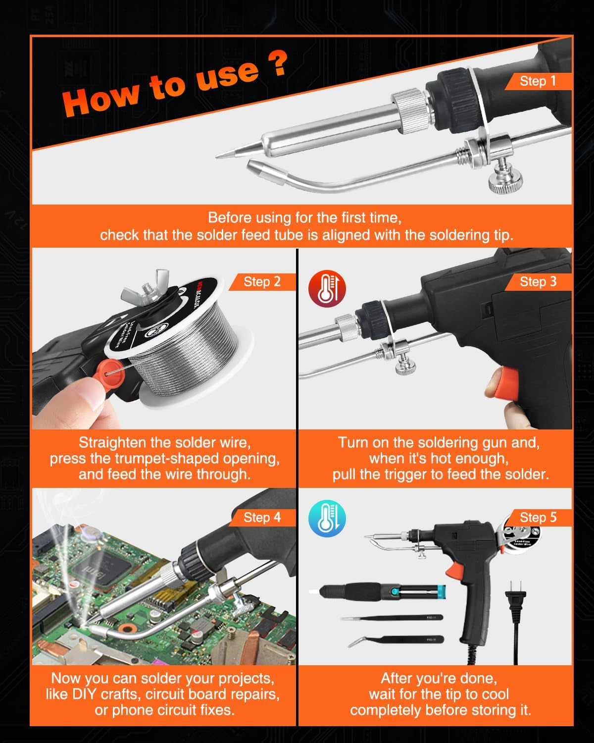 Soldering Iron Kit,  Soldering Gun Automatic Hand-Held Solder Gun Iron Kit Welding Tool, Desoldering Pump, Tweezers for Circuit Board, Home DIY, Electronic Repair