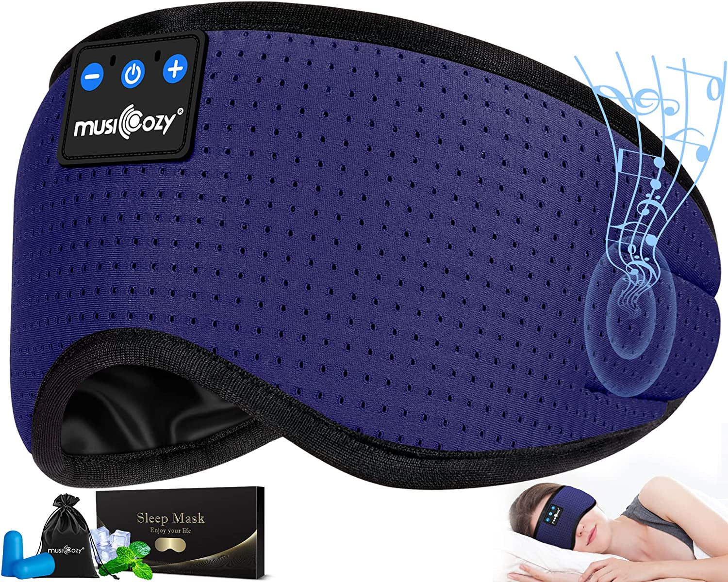 Sleep Headphones Bluetooth 5.2 Headband Breathable Sleeping Headphones, Wireless Music Eye Mask Earbuds Earphones for Side Sleepers Men Women Air Travel Cool Tech Gadget Gifts