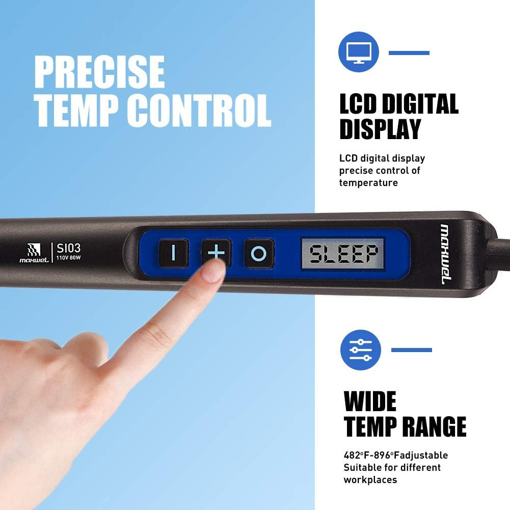 Soldering Iron Kit Solder Gun - 110V 80W Digital Solder Iron Temperature Adjustable Auto Standy Auto Shut down Welding Tools Soldering Kit for Electronic Production/Soldering/Desoldering
