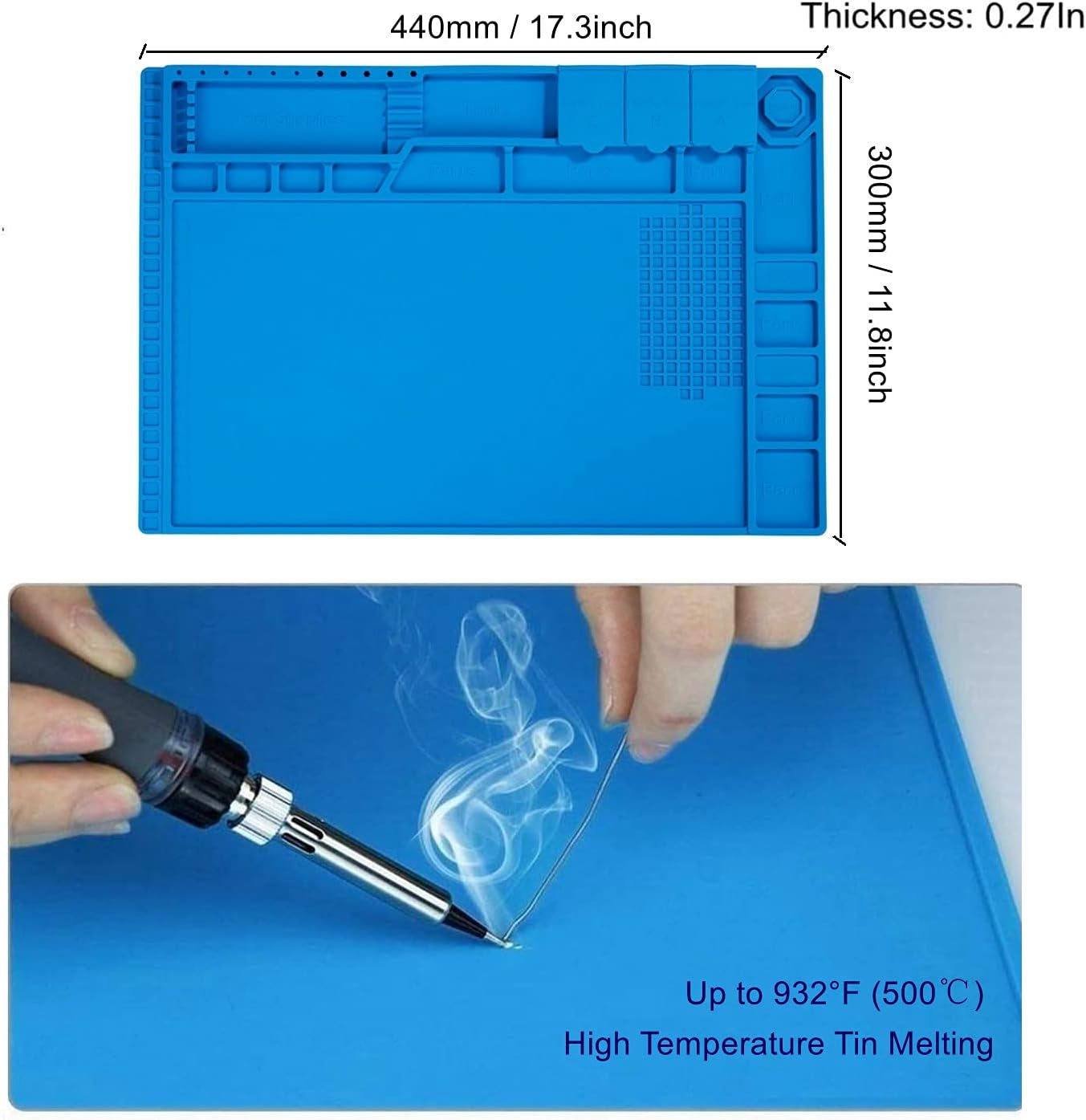 Premium Heat Resistant 932°F Blue Magnetic Repair Work Mat Large Silicone Soldering Mat for Soldering, Electronics, Computer Cellphone Repair, BGA Soldering Gun Iron Workbench Protection