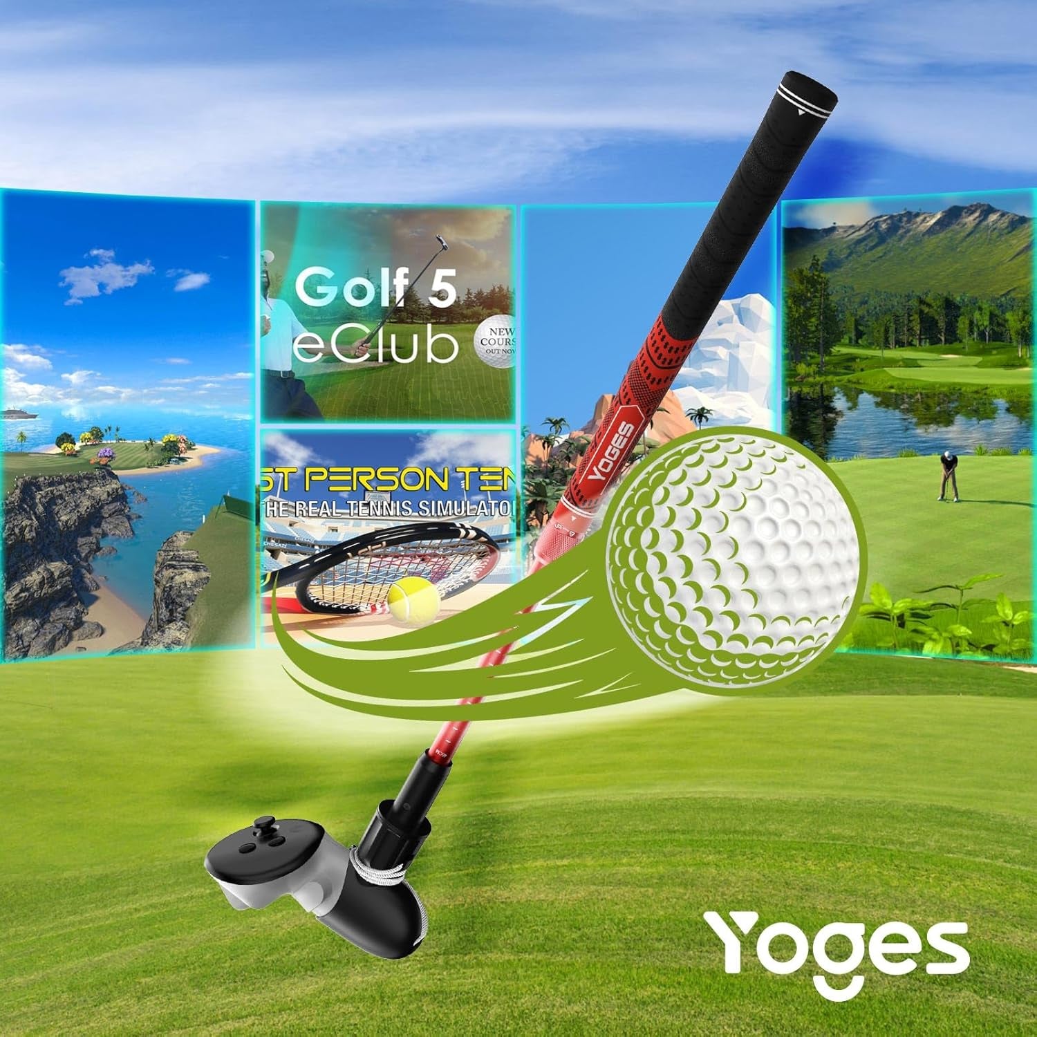 Adjustable Length VR Golf Club Handle for Meta Quest 3S/Quest 3/Oculus Quest 2, 90 Degree Virtual Reality Baseball Controller Attachment, Simulator Real Golf Game (ONLY for Right Controller)