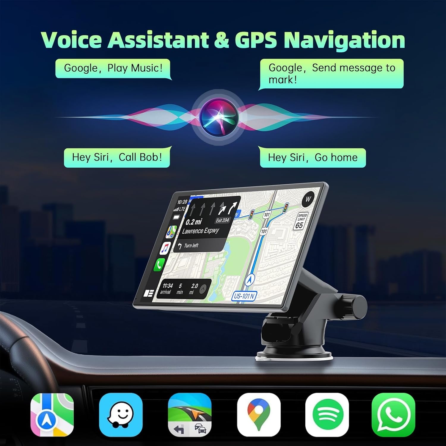 Portable Carplay Screen for Car,9-Inch Wireless Carplay and Android Auto with 4K Dashcam,1080P Backup Camera,Car Audio Receivers with G-Sensor,Gps Navigation,Mirror Link,Bluetooth,Voice Contiol