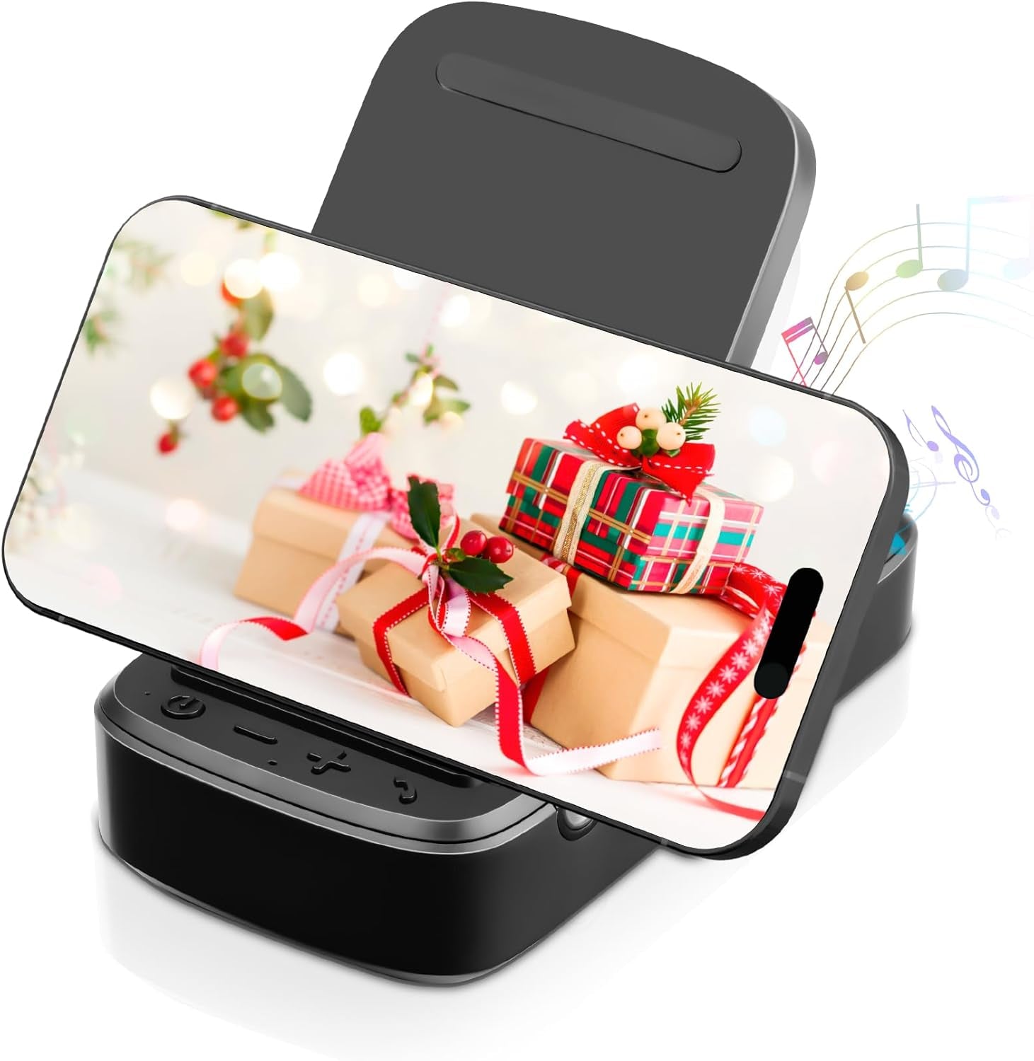 Cell Phone Stand with Wireless Bluetooth Speaker, Gifts for Men/Women/Dad/Mom/Her/Him, Adjustable Tablet Holder, Anti-Slip Design with HD Surround Sound, Compatible with Iphone/Ipad/Samsung