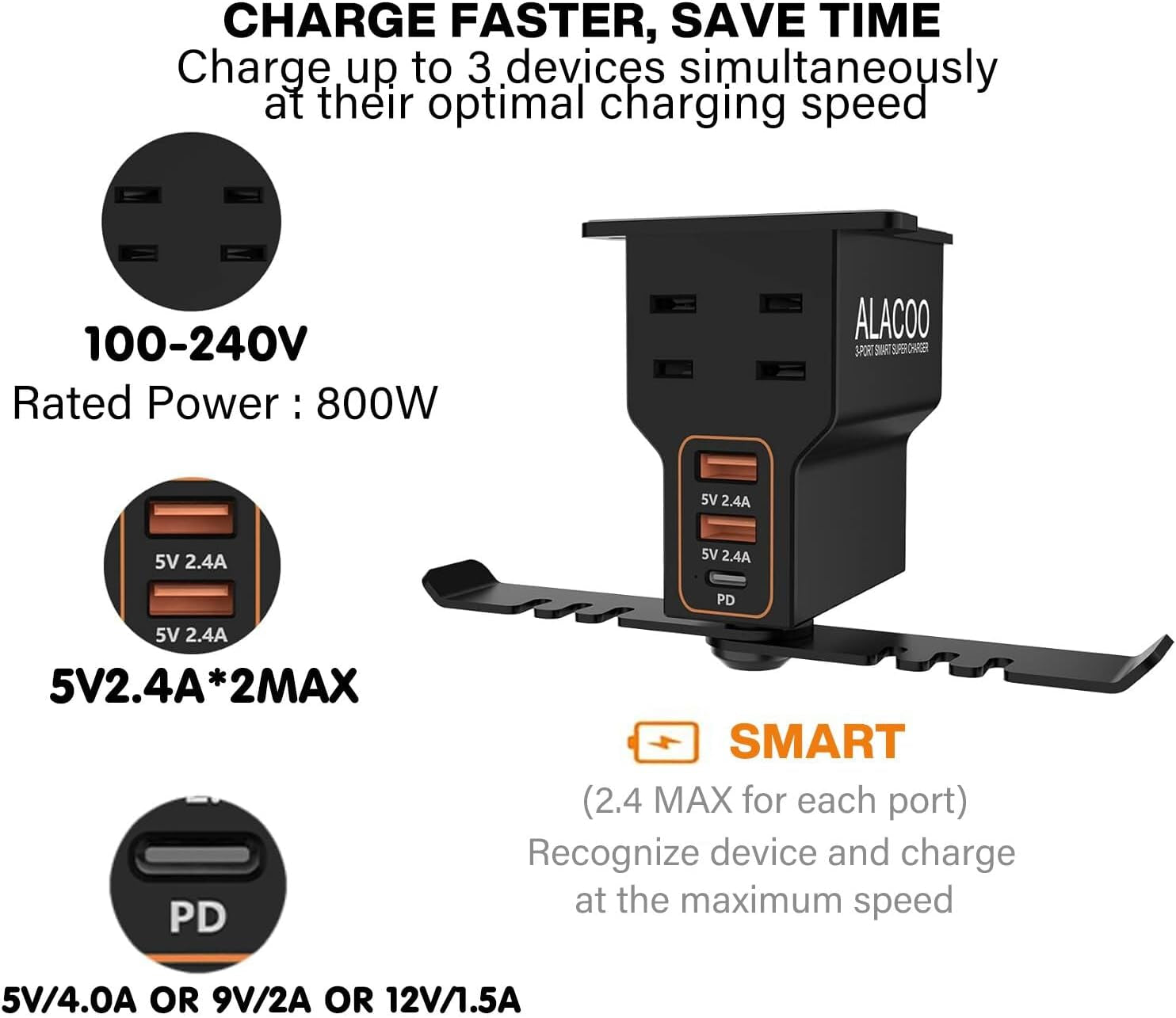 Headset Holder for Desk, Dual Headphone Stand, PC Gaming Headphones Hanger Hook under Desk with (QC3.0) 3 USB Charging Station & 2 AC Outlet(800W) for All Earphone Accessories Gamer Gift