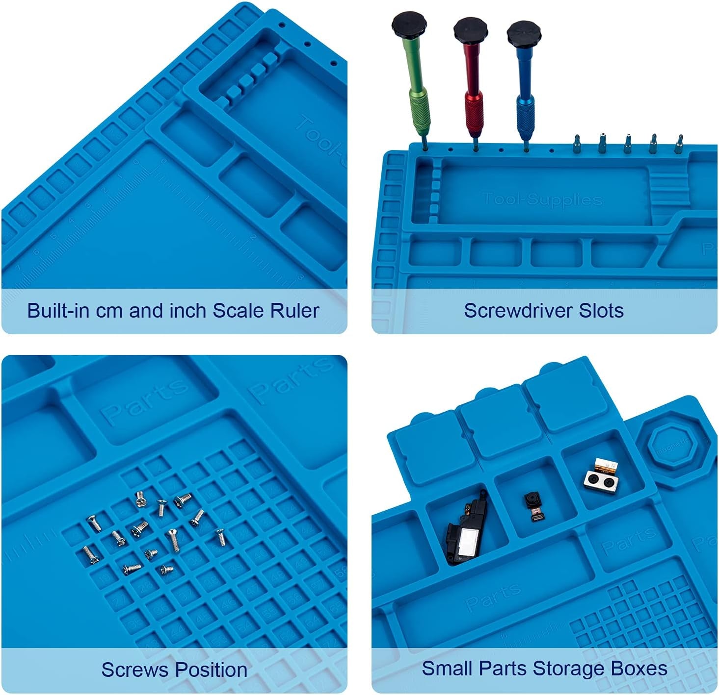 Premium Heat Resistant 932°F Blue Magnetic Repair Work Mat Large Silicone Soldering Mat for Soldering, Electronics, Computer Cellphone Repair, BGA Soldering Gun Iron Workbench Protection