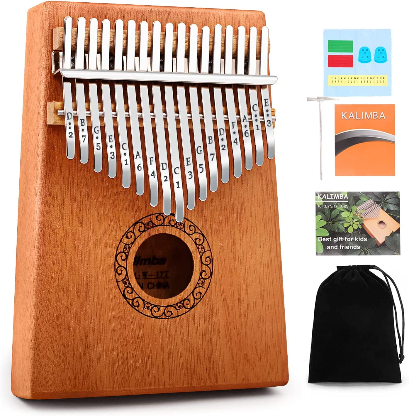 Kalimba Thumb Piano, Portable 17 Keys Mbira Finger Piano with Tune Hammer and Study Instruction,Musical Instruments Birthday Gift for Kid Adult Beginners Professional(Brown)