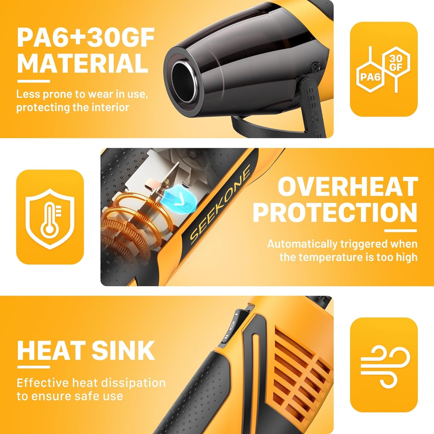 Mini Heat Gun, 350W 2-Temp Settings 500℉ & 842℉（260℃& 450℃） Fast Heat Hot Air Gun Tool with Reflector Nozzle and 4.9Ft Long Cable Overload Protection for Crafting, Vinyl Wrap and Shrink Tubing