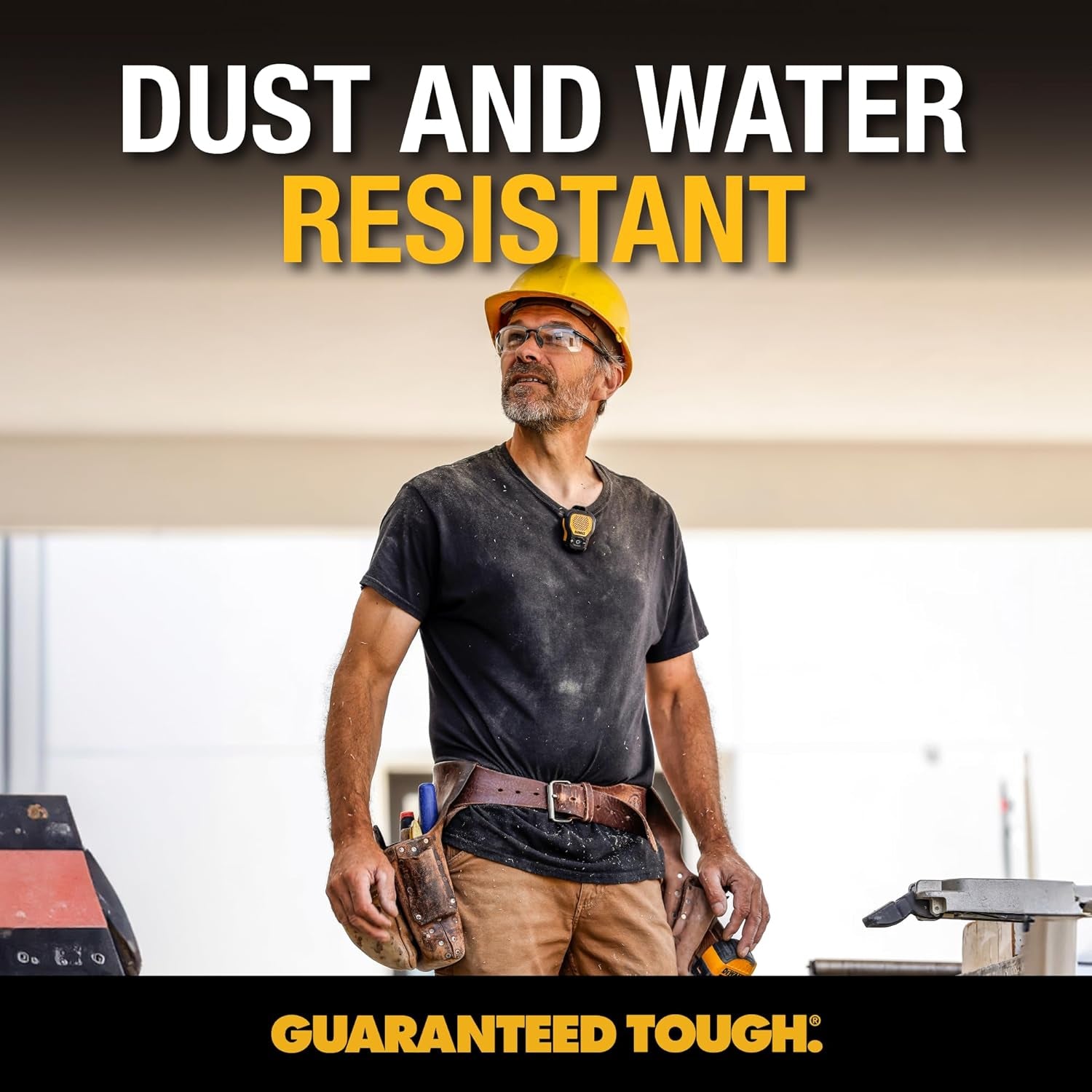 Wearable Bluetooth Speaker (Updated Version), Clip-On Wireless Jobsite Pro Water-Resistant Portable Speaker (Non-Magnetic), Built-In Mic for Hands-Free Music/Calls, Bluetooth Speaker (Yellow)