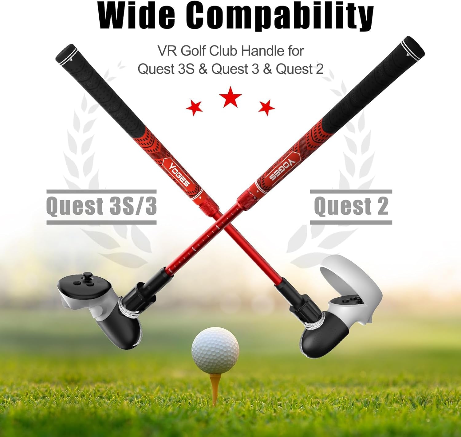 Adjustable Length VR Golf Club Handle for Meta Quest 3S/Quest 3/Oculus Quest 2, 90 Degree Virtual Reality Baseball Controller Attachment, Simulator Real Golf Game (ONLY for Right Controller)