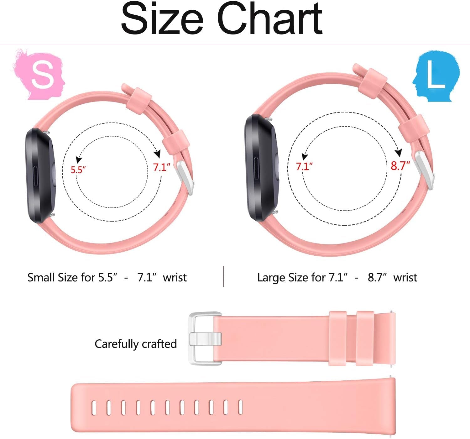 PACK 3 Soft Silicone Bands for Fitbit Versa 2 / Fitbit Versa/Fitbit Versa Lite Classic Adjustable Sport Bands for Women Men Small Large(Without Tracker) (Large, Purple+Violet+Peach)