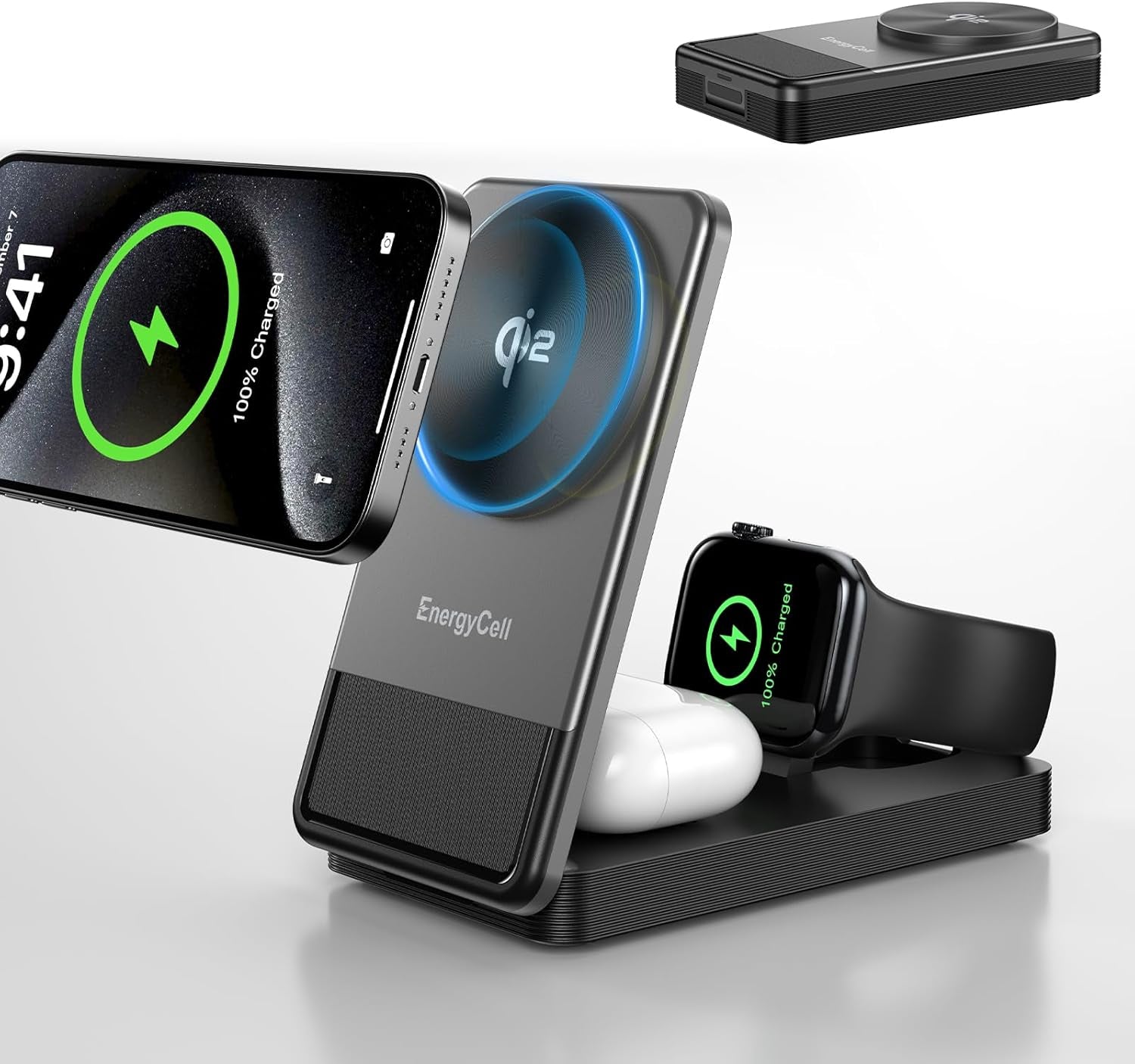 Qi2 3 in 1 Wireless Charging Station for Apple, 15W Wireless Travel Charger for Iphone 16/15/15 Pro/14/13/12, Apple Watch, Airpods, Fast Charger for Multiple Devices Apple