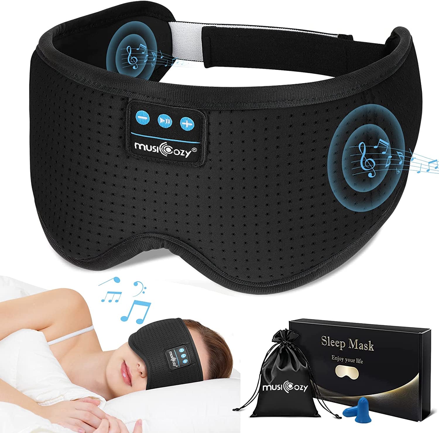 Sleep Headphones, Bluetooth Sleep Mask Headband Headphones Sleeping Eye Mask, Wireless Music Earbuds Earphones with HD Headphones Ultra-Thin Stereo Speakers for Side Sleepers Men Women