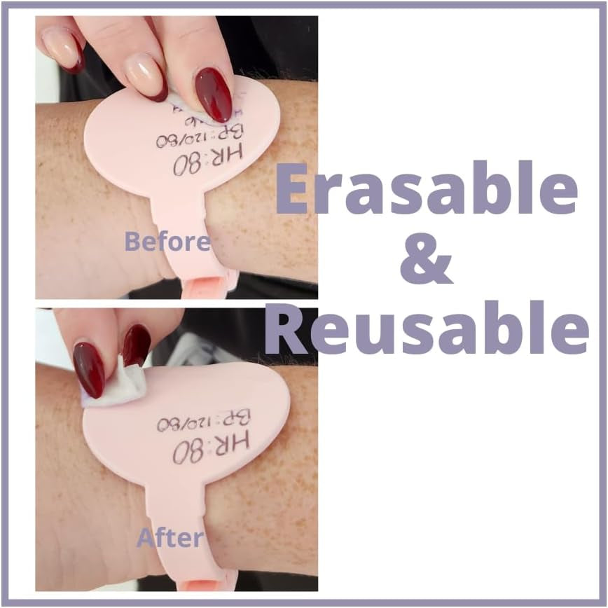 Erasable Wristband - Nurse Must Have - Vital Sign Recorder - Wearable Reminder Bracelet - Hands Free for Vet Tech Mom ER ICU RN Grad Gift - Pink
