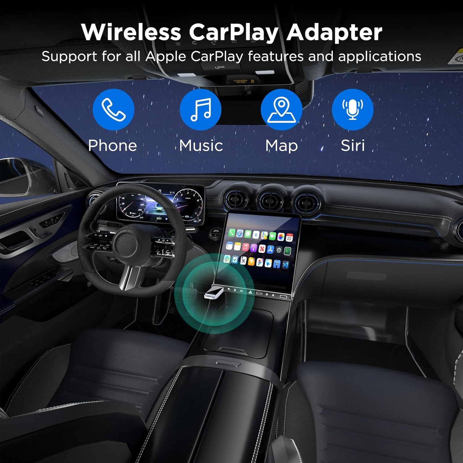 Wireless Carplay Adapter 2024 Upgrade, Plug and Play, No Latency, Converts Factory Wired to Wireless, Compatible with Iphone 6+ and 2015+ Cars, Bluetooth 2.4Ghz and Wi-Fi 2.4+5.8Ghz