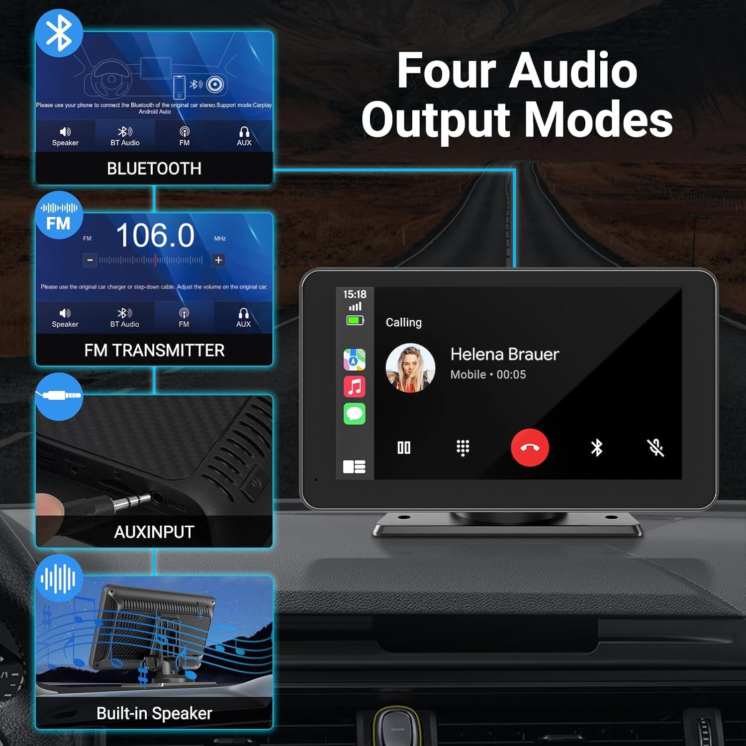 Wireless Apple Carplay Screen for Car, 7" HD Touchscreen with Portable Apple Carplay & Android Auto Car Stereo with Backup Camera, GPS Navigation/Mirror Link/Voice Control/Bluetooth