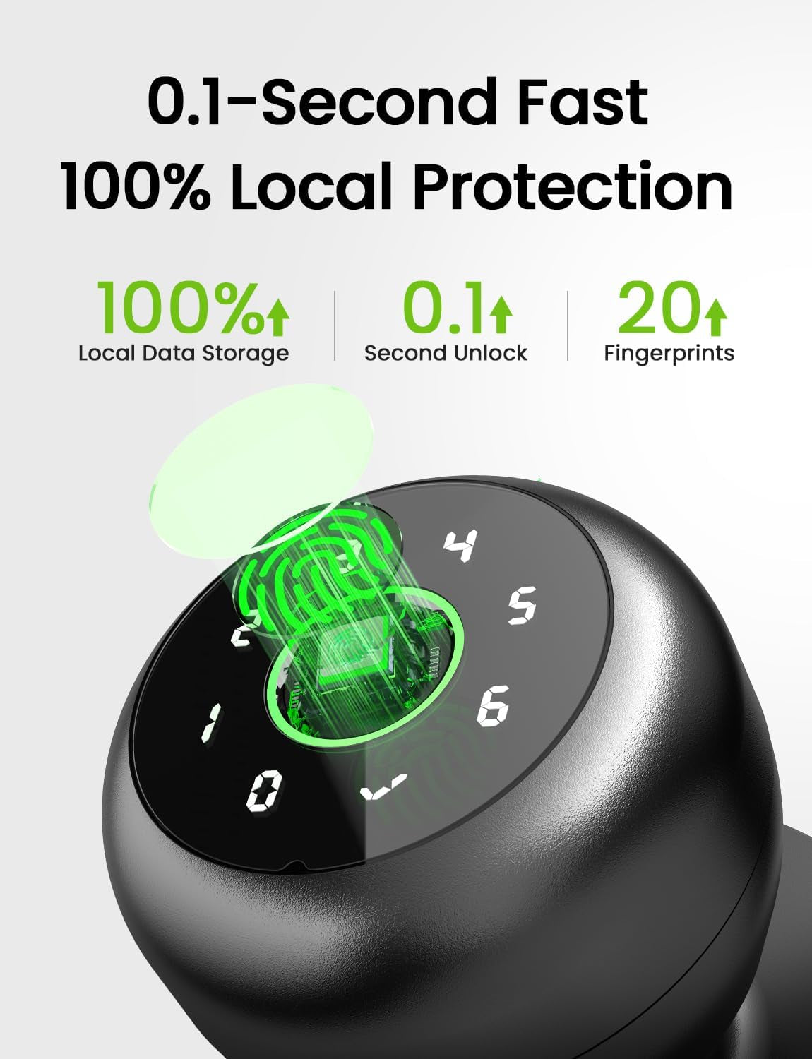 4-In-1 Smart Door Knob Fingerprint Door Lock with Keypad, Biometric & App Control, Keyless Entry for Room, Garage, Office, Apartment, Local Data Storage