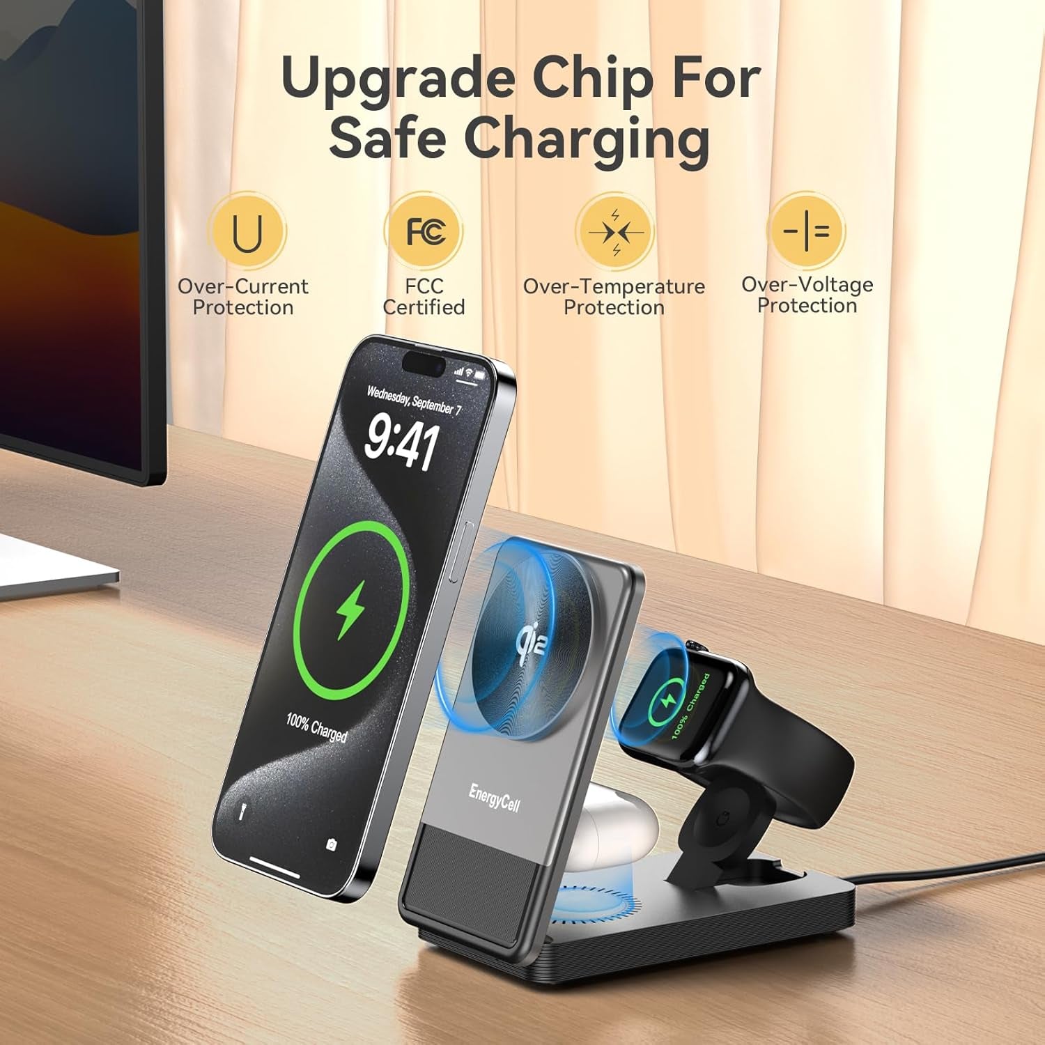 Qi2 3 in 1 Wireless Charging Station for Apple, 15W Wireless Travel Charger for Iphone 16/15/15 Pro/14/13/12, Apple Watch, Airpods, Fast Charger for Multiple Devices Apple
