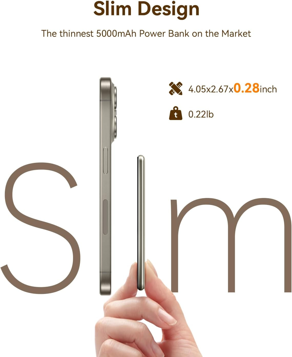 Magsafe Battery Pack 5000Mah Slim Magsafe Portable Charger 0.28In Magnetic Wireless Apple Portable Charger 20W USB-C Power Delivery Power Bank for Iphone 15/14/13/12 Serie, Titanium