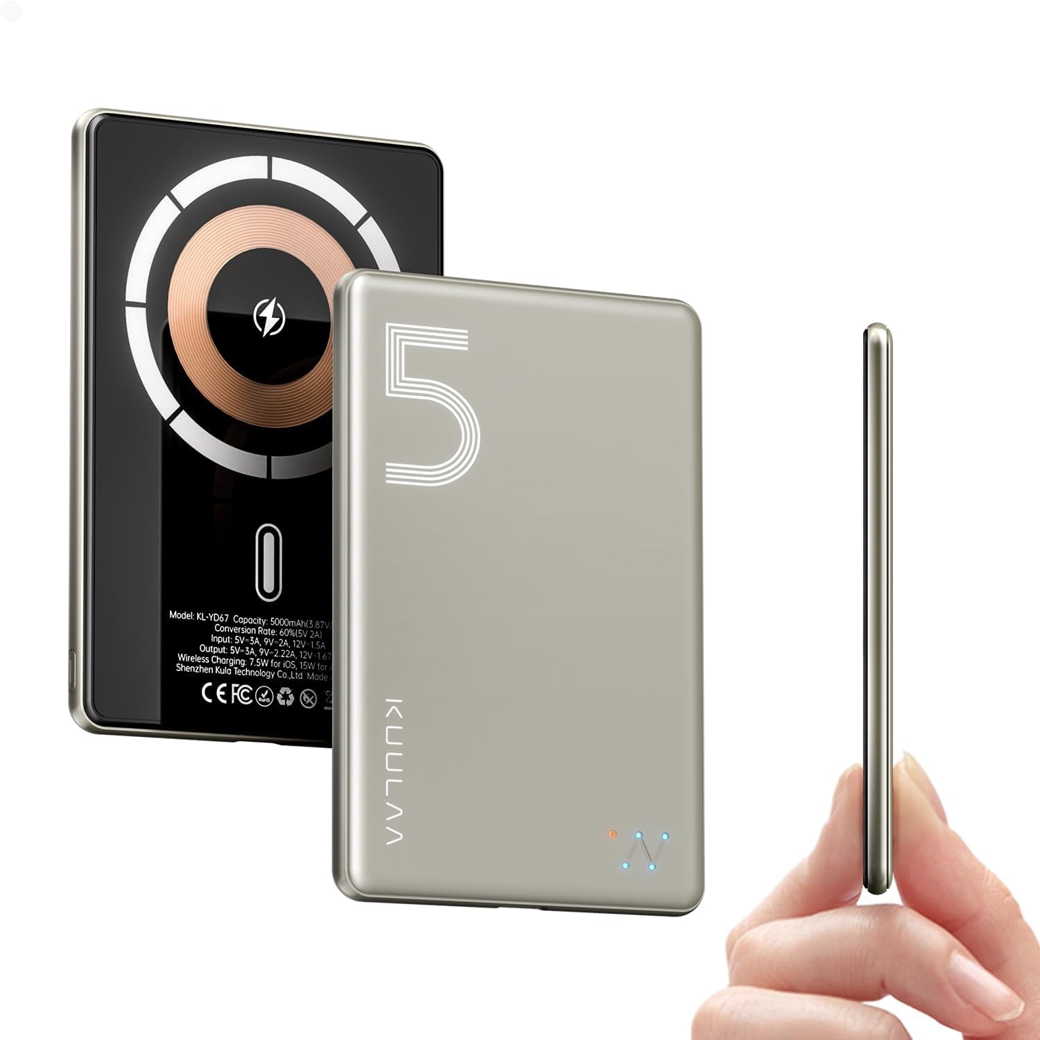 Magsafe Battery Pack 5000Mah Slim Magsafe Portable Charger 0.28In Magnetic Wireless Apple Portable Charger 20W USB-C Power Delivery Power Bank for Iphone 15/14/13/12 Serie, Titanium