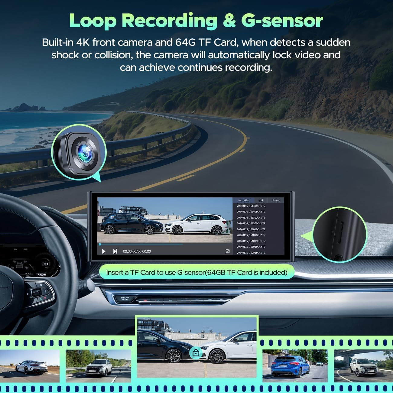 Wireless Carplay and Android Auto with 4K Dash Cam,9.26 Inch Protable Carplay Screen for Car,1080P Backup Camera, Digital Media Receivers with Voice Control,Bluetooth,G-Sensor,Gps,Mirror Link