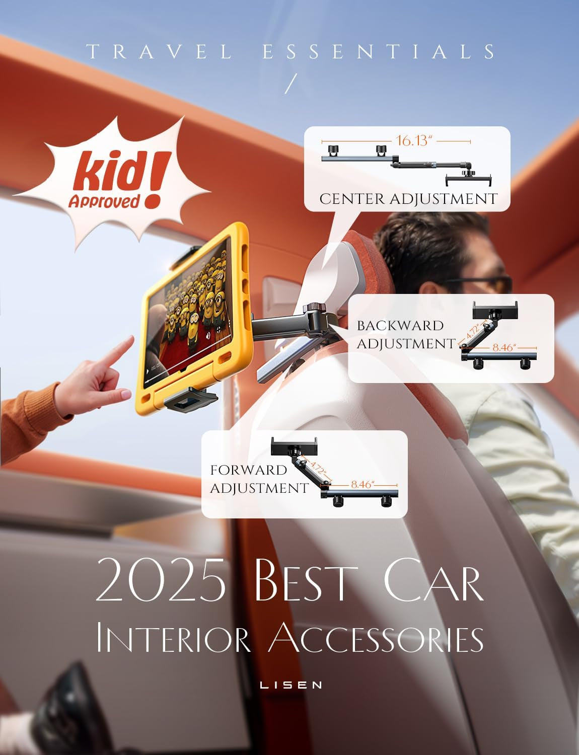 for Ipad Holder for Car Accessories for Women Baby Travel Gear, Tablet Holder Mount Car Essentials for Toddler Baby Car Seats [3 in 1] Road Trip Essentials for 4.7-11 Ipad Tab Fire Tablet Black