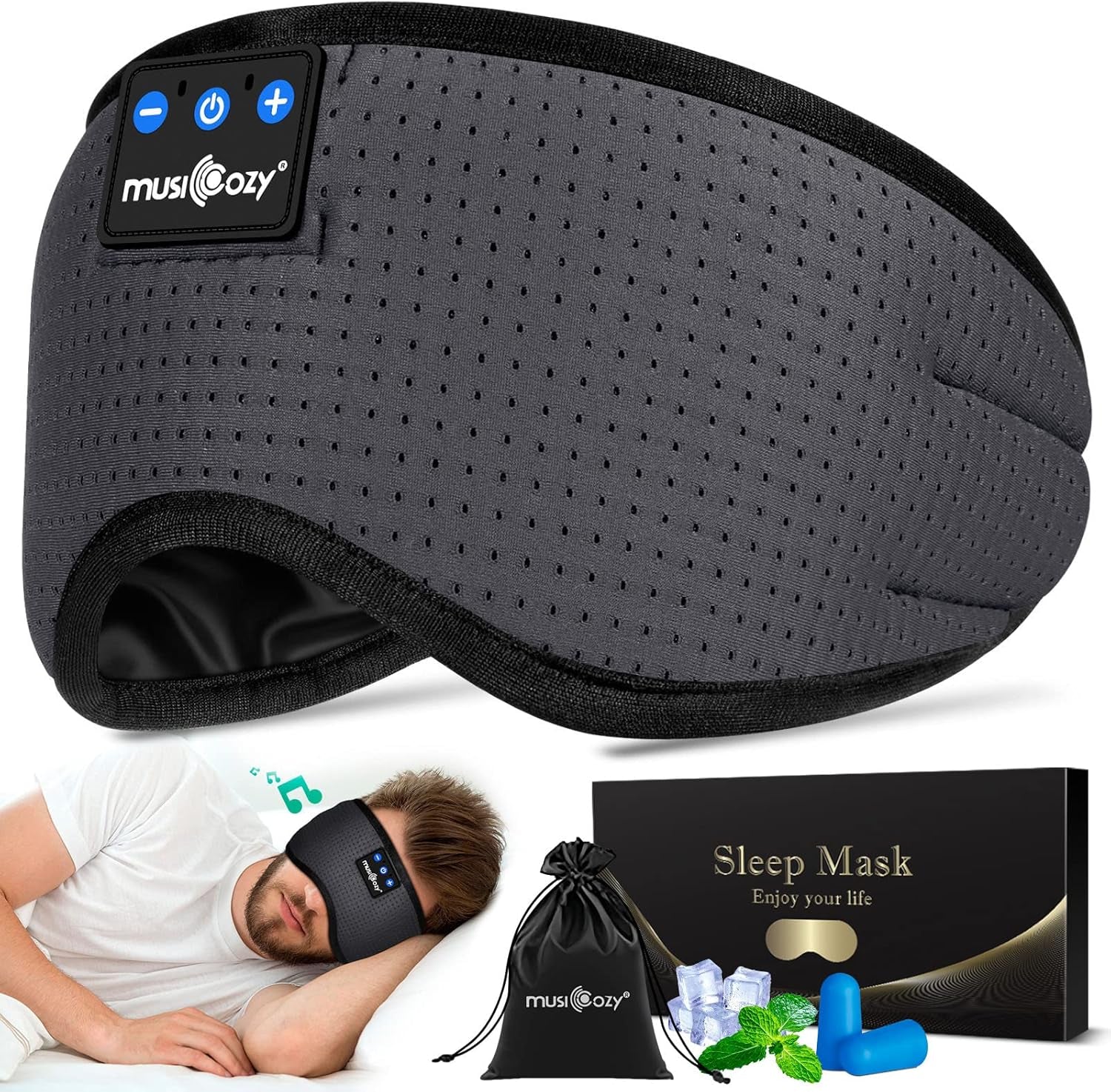 Sleep Headphones Bluetooth 5.4 Breathable Sleeping Headphones Sleep Mask, Wireless Eye Mask Sleep Earbuds for Side Sleepers Men Women Office Travel Cool Tech Gadgets Gift