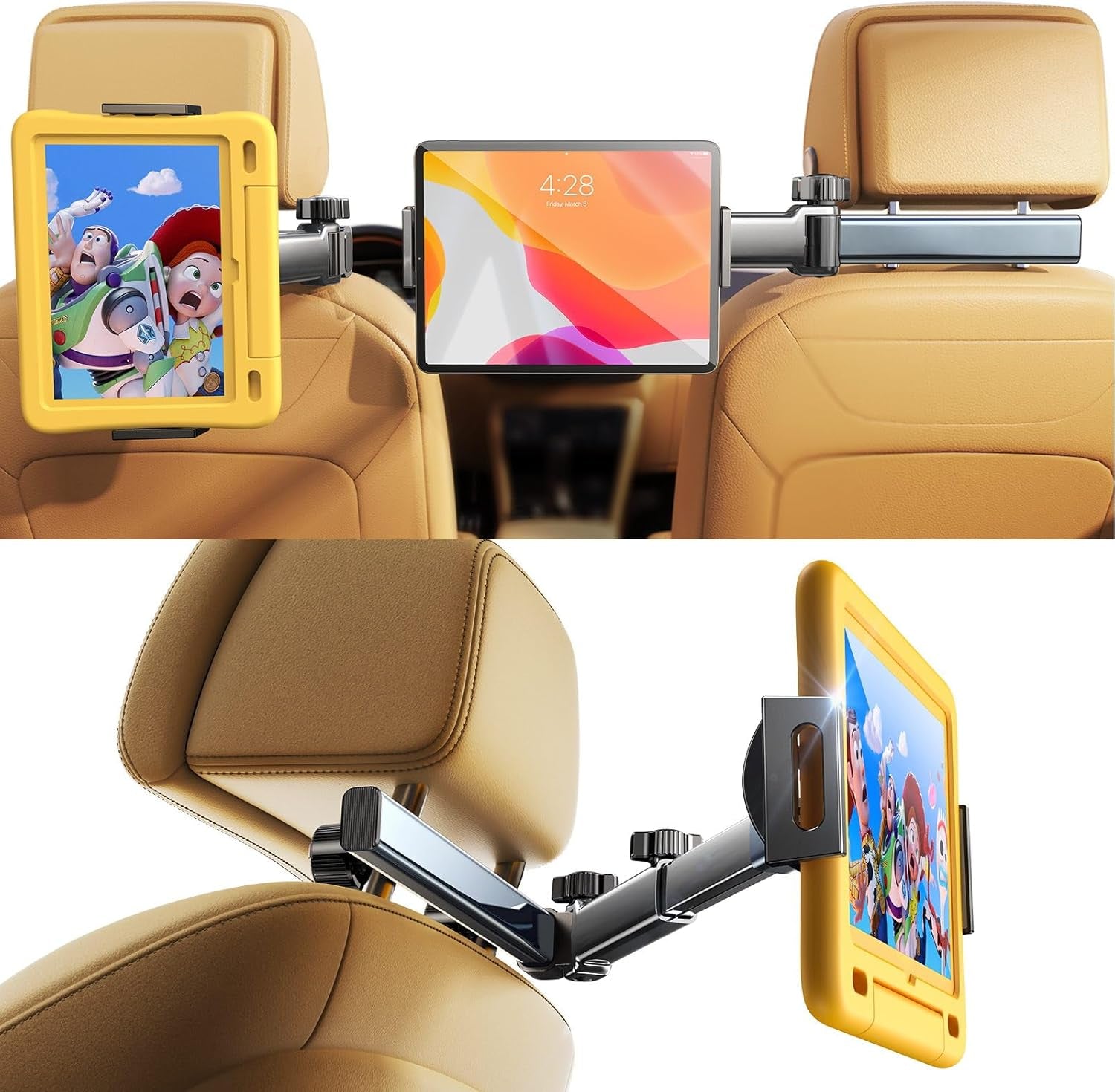 for Ipad Holder for Car Accessories for Women Baby Travel Gear, Tablet Holder Mount Car Essentials for Toddler Baby Car Seats [3 in 1] Road Trip Essentials for 4.7-11 Ipad Tab Fire Tablet Black