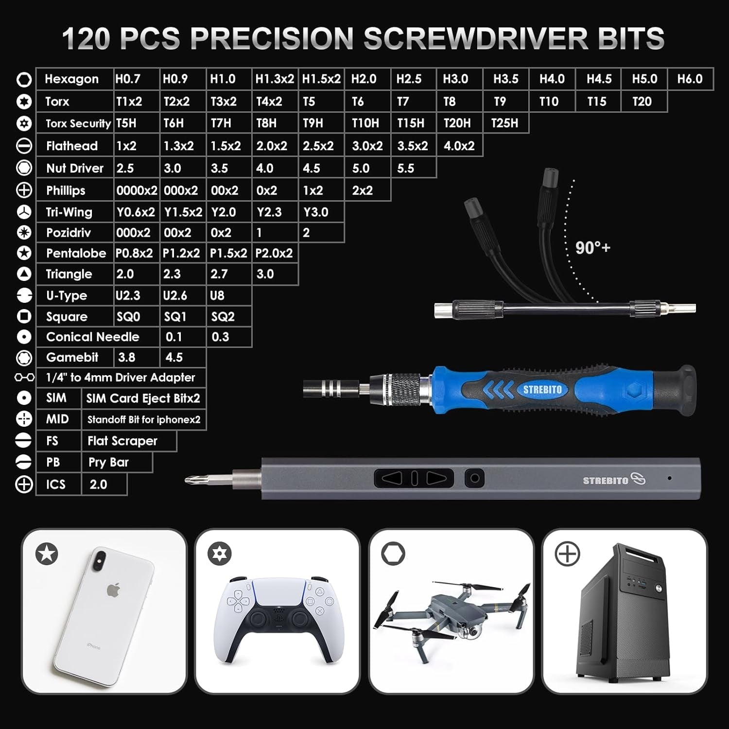 Mini Electric Screwdriver, 144-Piece Electric Precision Screwdriver Set Small Power Screwdriver Cordless Rechargeable, Electronic Repair Tool Kit for PC, Computer, Laptop, Phone, RC Drone