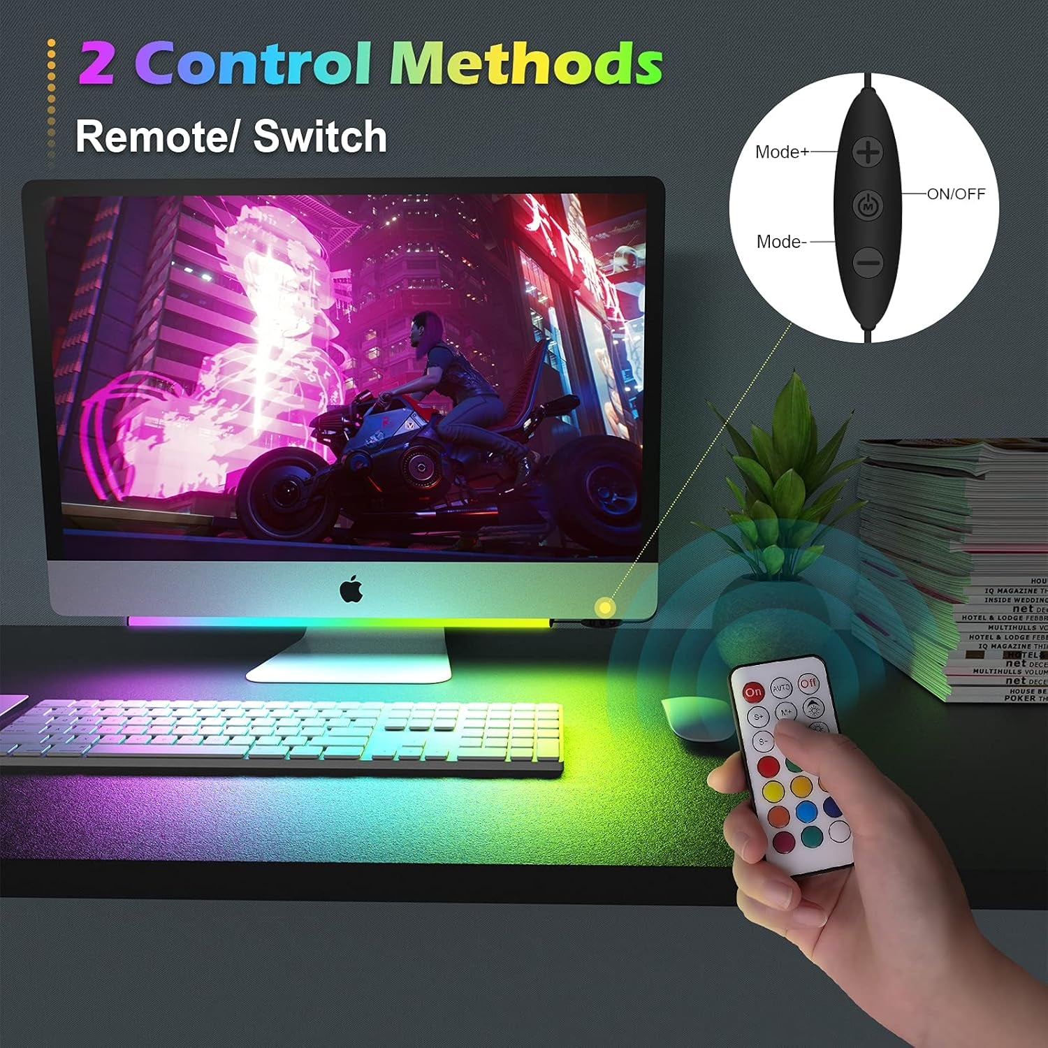 RGB under Monitor Light Bar, Gaming Lights for Gaming Setup, RGB Desk Led with Remote Controller, 5V USB Led Light Bar, Keyboard Gaming Light for Desk/Pc/Monitor/Computer/Setup/Room Accessories