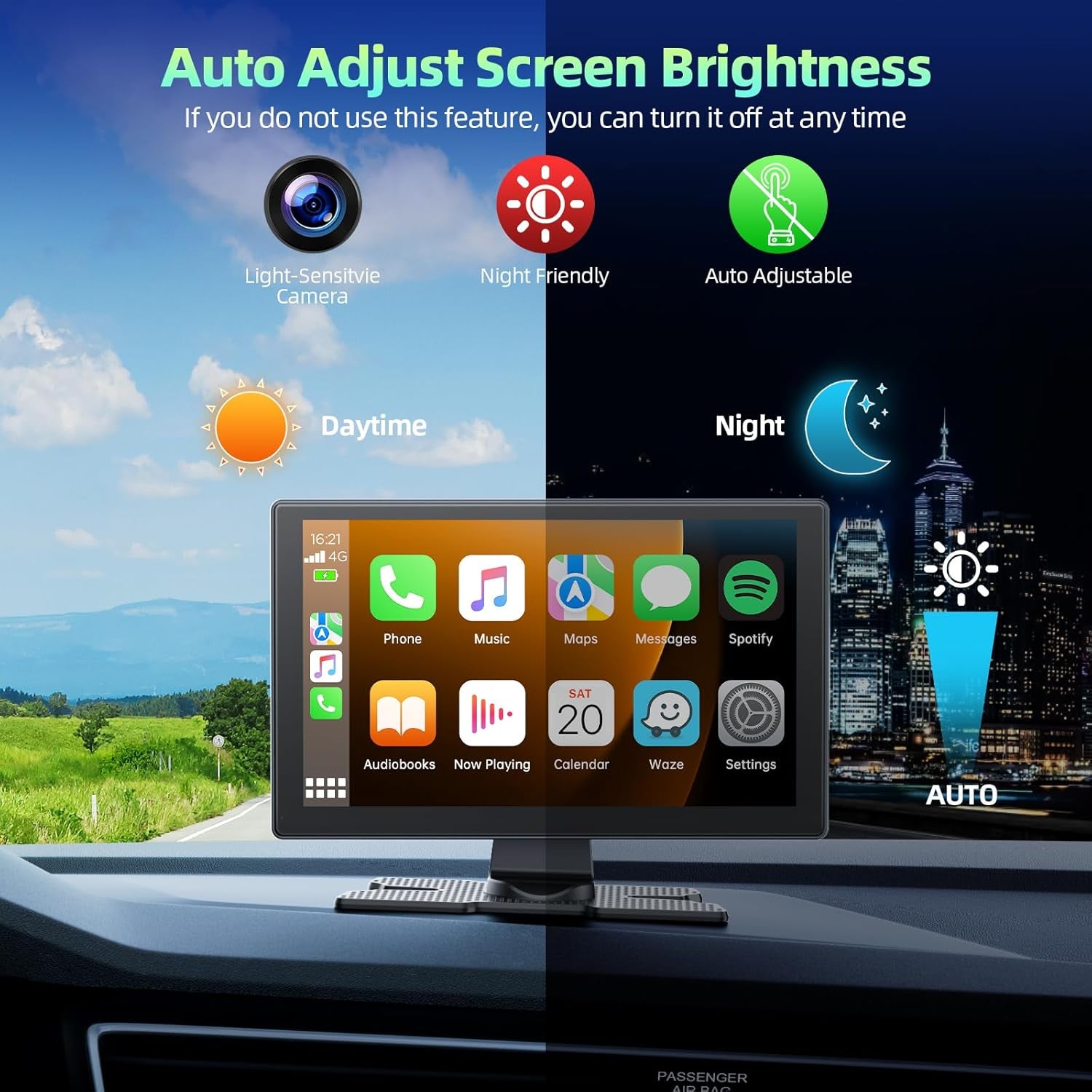 Portable Carplay Screen for Car,9-Inch Wireless Carplay and Android Auto with 4K Dashcam,1080P Backup Camera,Car Audio Receivers with G-Sensor,Gps Navigation,Mirror Link,Bluetooth,Voice Contiol