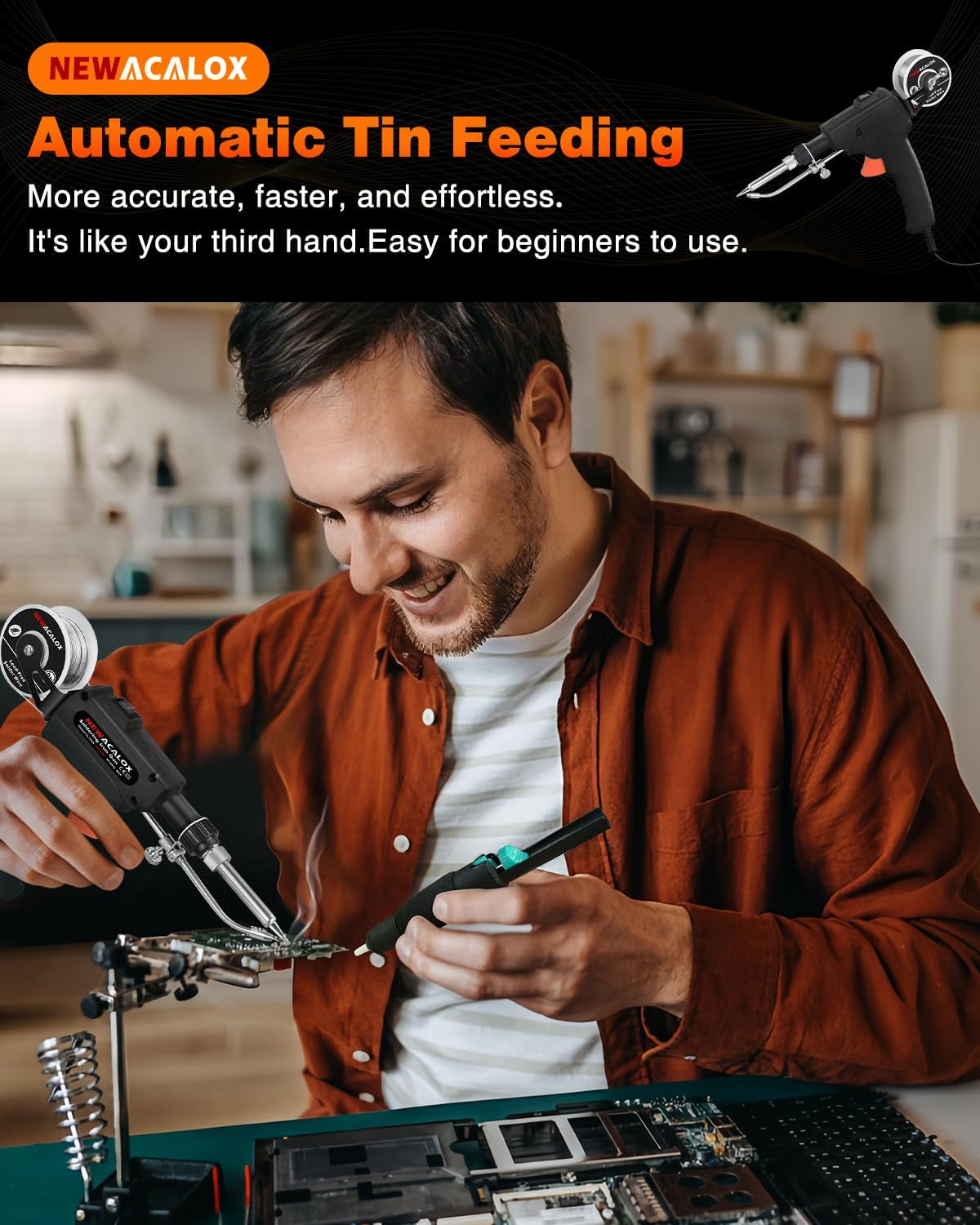 Soldering Iron Kit,  Soldering Gun Automatic Hand-Held Solder Gun Iron Kit Welding Tool, Desoldering Pump, Tweezers for Circuit Board, Home DIY, Electronic Repair