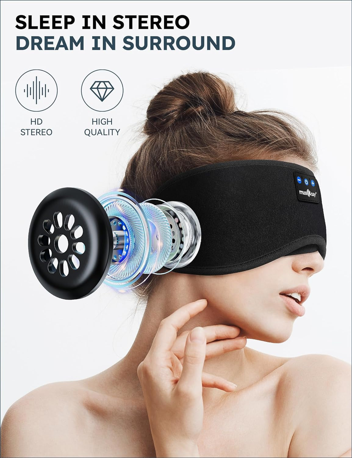 Sleep Headphones, Bluetooth 5.2 Sleep Mask Headband Headphones Sleeping Eye Mask, Wireless Music Earbuds Earphones with HD Headphones Ultra-Thin Stereo Speakers for Side Sleepers Men Women