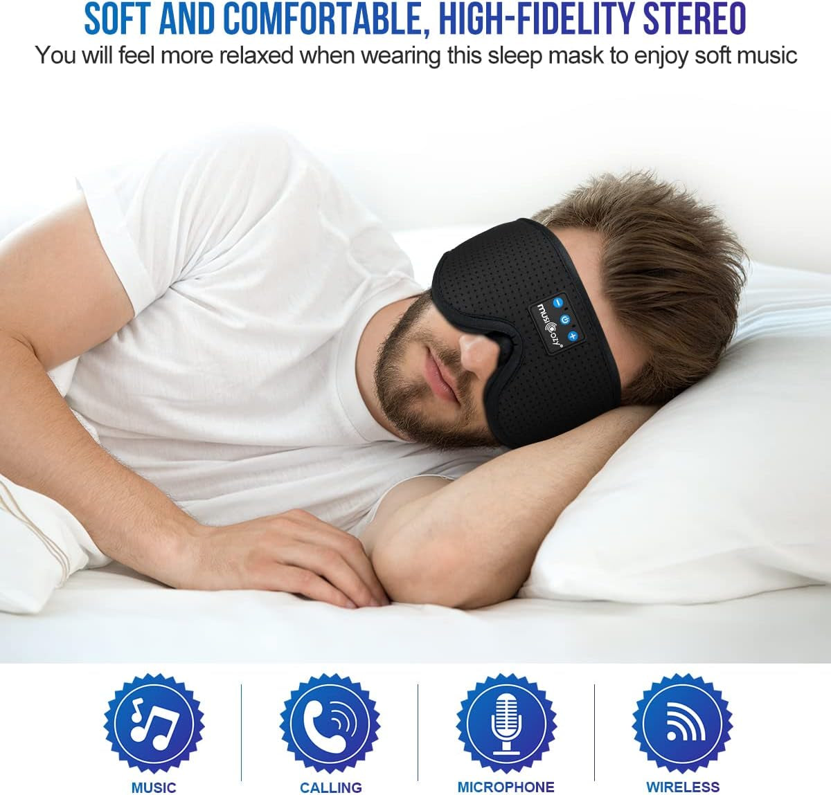 3D Bluetooth 5.2 Sleep Headphones, Breathable Wireless Music Eye Mask, Sleeping Headphones with Headband for Side Sleepers, Women, Men, Air Travel, Unique Tech Gifts