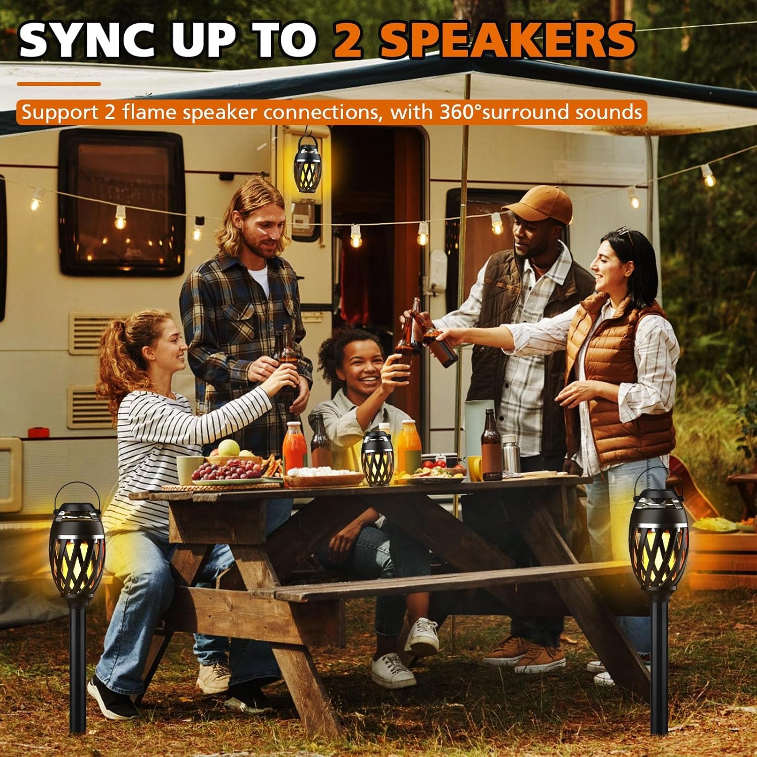 Gifts for Men,Outdoor Speakers Bluetooth Waterproof with LED Torch, Gadgets for Men 2024 Birthday Gifts for Men with Stakes/Poles/Hook Loud Sound 24H Playtime for Patio/Party/Camping
