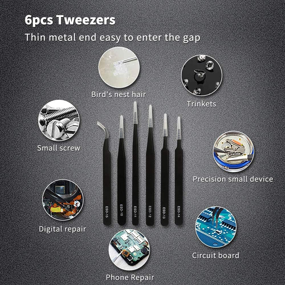 17 in 1 Electronics Repair Tools Opening Pry Tool Kit with Dual Ends Metal Spudgers, Black Tweezers Set Replacement for Ipad Tablets Laptop Electronics Device Mobile Phone