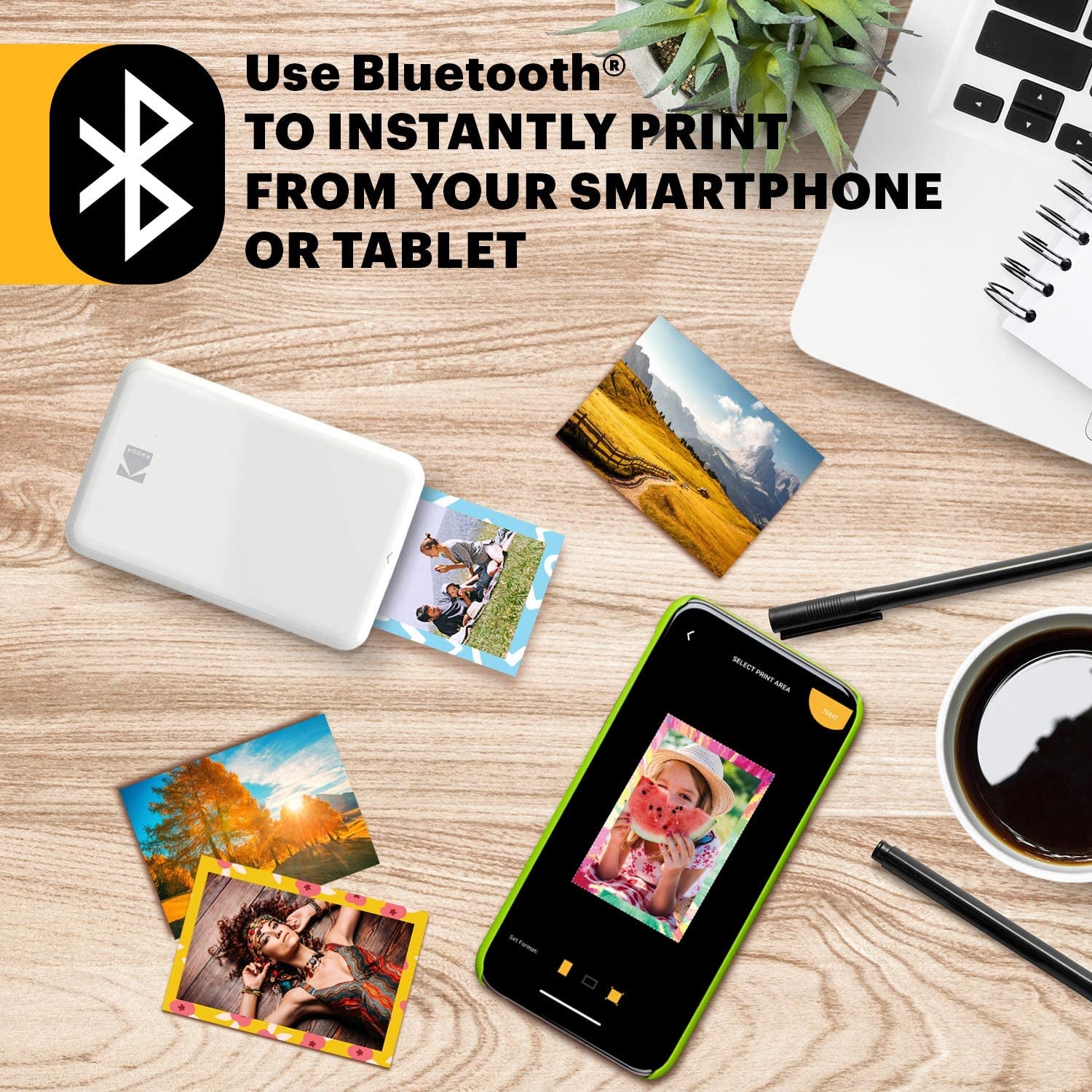 Step Instant Smartphone Photo Printer - Portable Mini Color Wireless Mobile Printer - Zink 2X3” Sticky-Back Photos - Bluetooth Compatible with Ios & Android Devices - Fun Editing App - White