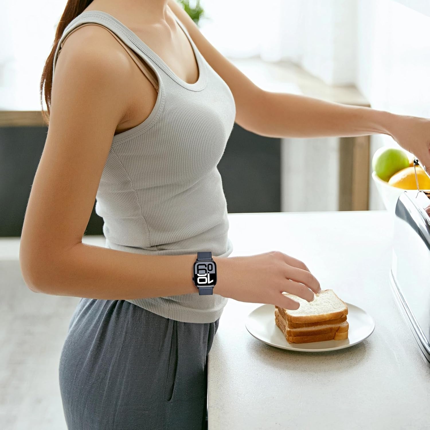 Magnetic Leather Strap Compatible with Apple Watch Band 38Mm 40Mm 41Mm 42Mm 44Mm 45Mm 46Mm 49Mm for Men Women,Top Grain Genuine Leather Wristband for Iwatch Series 10 9 8 7 6 5 4 3 Ultra 2 1 SE