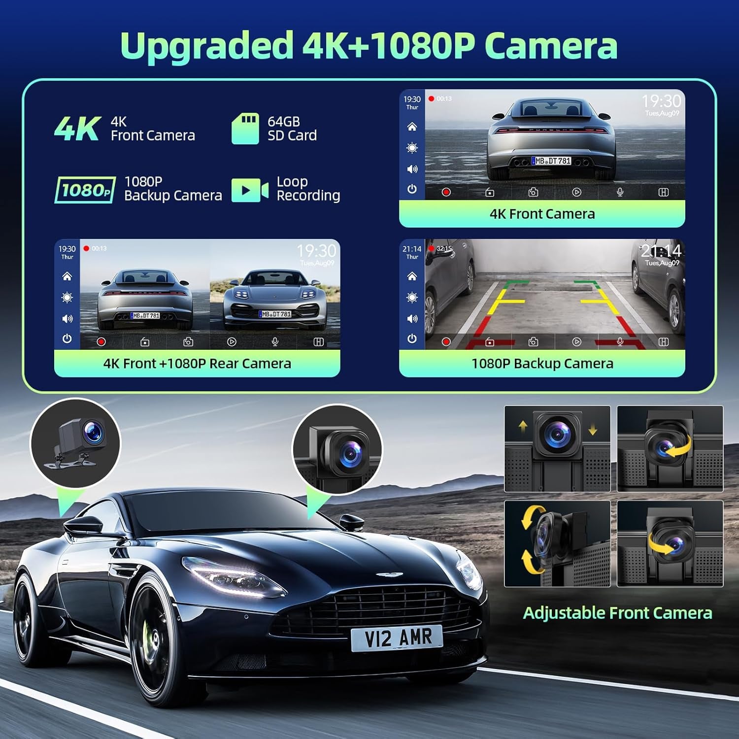 Portable Carplay Screen for Car,9-Inch Wireless Carplay and Android Auto with 4K Dashcam,1080P Backup Camera,Car Audio Receivers with G-Sensor,Gps Navigation,Mirror Link,Bluetooth,Voice Contiol