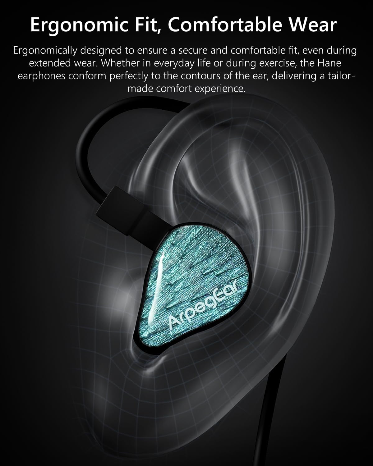 Arpegear Hane IEM Earbuds, High-Fidelity Sound, 16 Tuning Options, Feathered Backplate, Detachable Cable, Comfortable Fit, High-Resolution in Ear Monitors for Musicians & Gamers (Black)