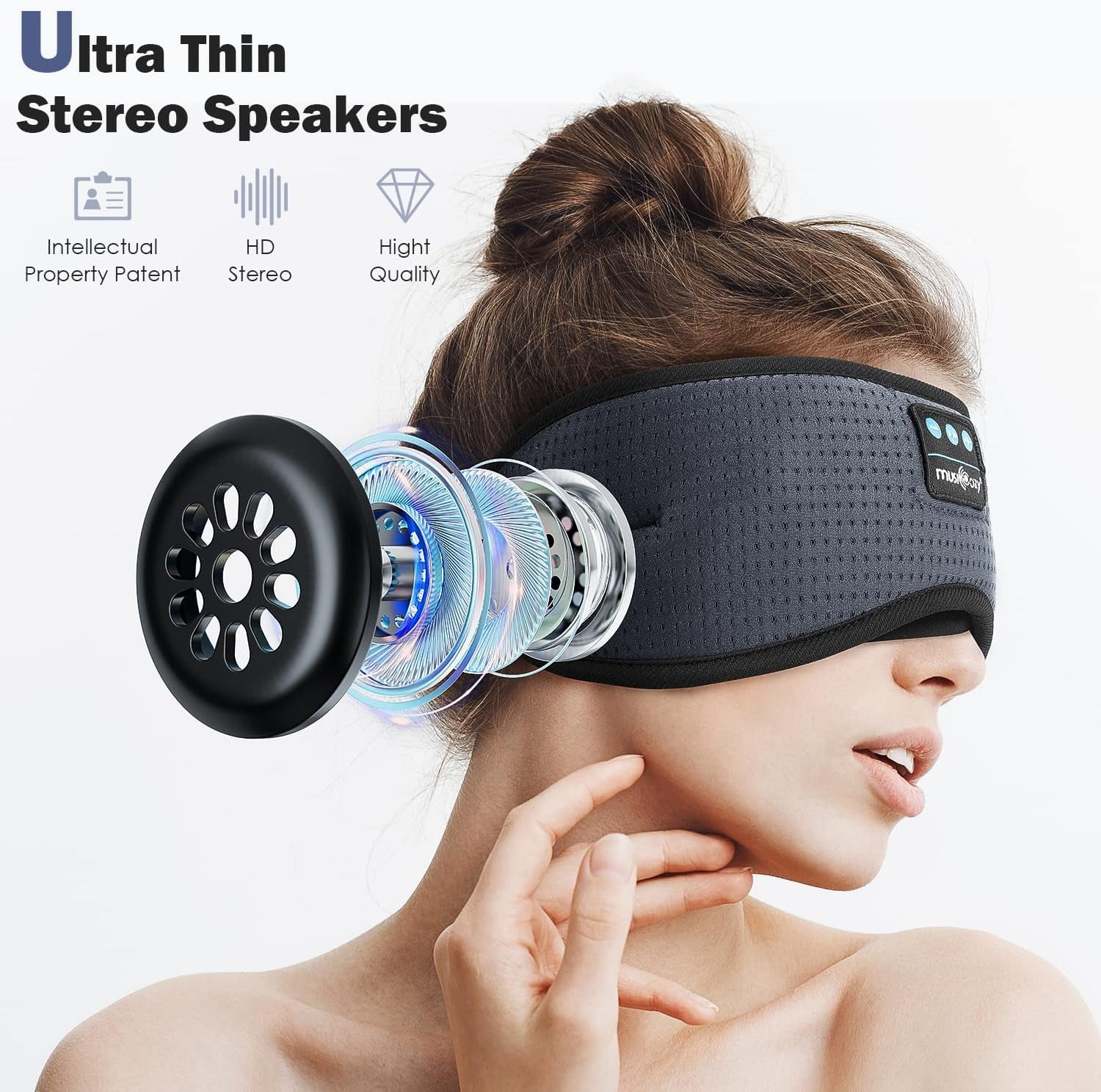 White Noise Bluetooth Sleep Mask with 8 Soothing Sounds & 3D Wireless Sleep Headphones, Bluetooth Sleeping Headphones for Yoga Travel Office Relaxation Tech Gadgets Gifts, Light Gray