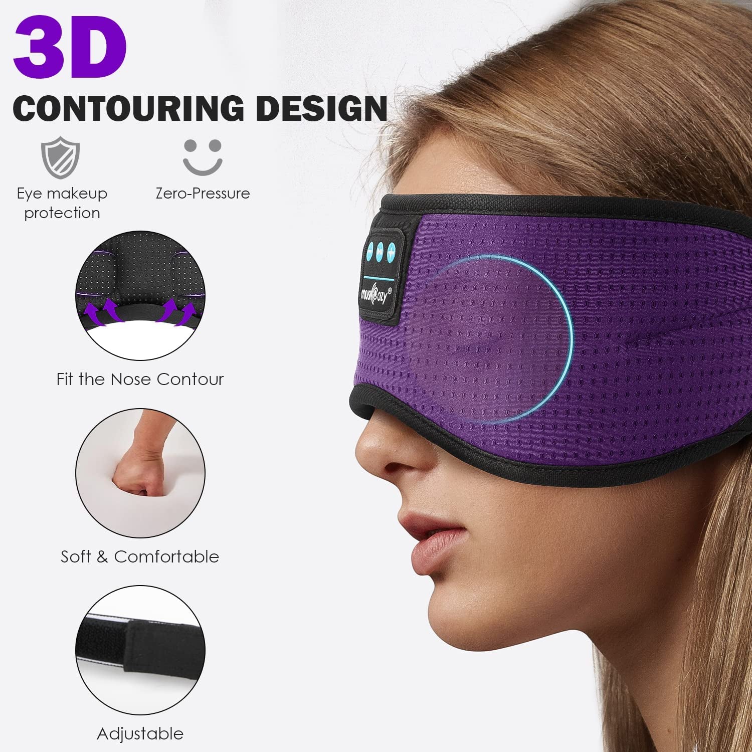 White Noise Bluetooth Sleep Mask with 8 Soothing Sounds & 3D Wireless Sleep Headphones, Bluetooth Sleeping Headphones for Yoga Travel Office Relaxation, Tech Gadgets Gifts, Lavender Purple