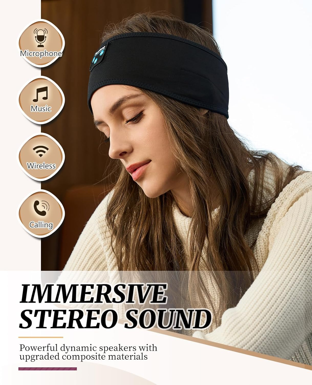 Sleep Headphones Headband, Wireless Sleeping Earbuds Earphones Sweat Resistant with Ultra-Thin HD Stereo Speaker, Bluetooth 5.2 for Workout Running Cool Gadgets Unique Gifts for Men Women