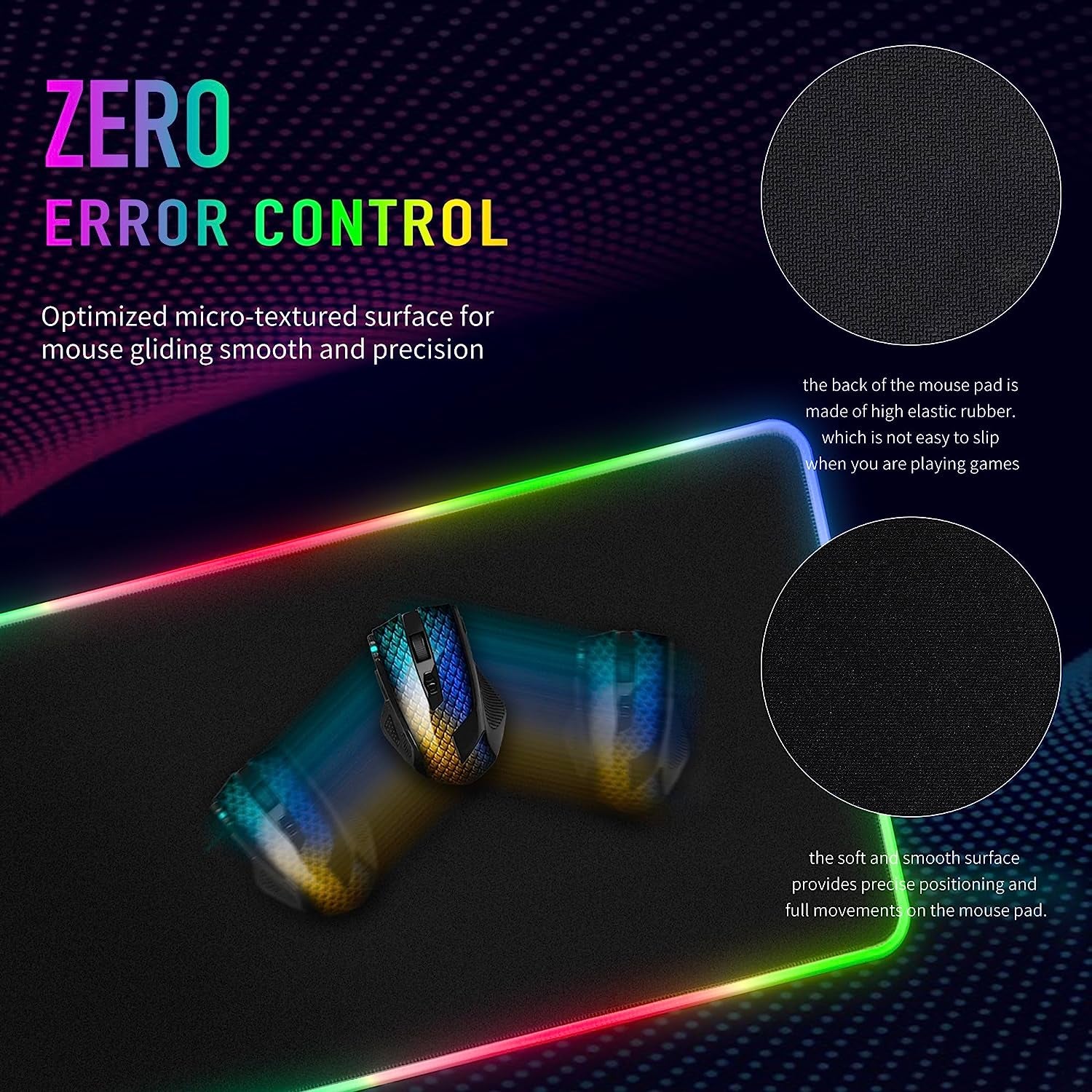 Large RGB Gaming Mouse Pad -15 Light Modes Touch Control Extended Soft Computer Keyboard Mat Non-Slip Rubber Base for Gamer Esports Pros 31.5X11.8 In
