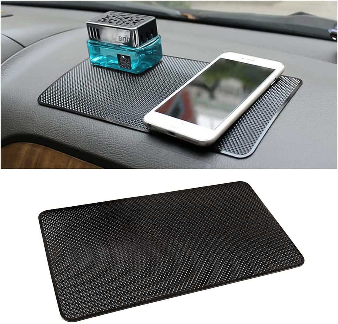 Car Dashboard Anti-Slip Rubber Pad, 10.6"X 5.9" Universal Non-Slip Car Magic Dashboard Sticky Adhesive Mat for Phones Sunglasses Keys Electronic Devices and More Use (Black/Grid)