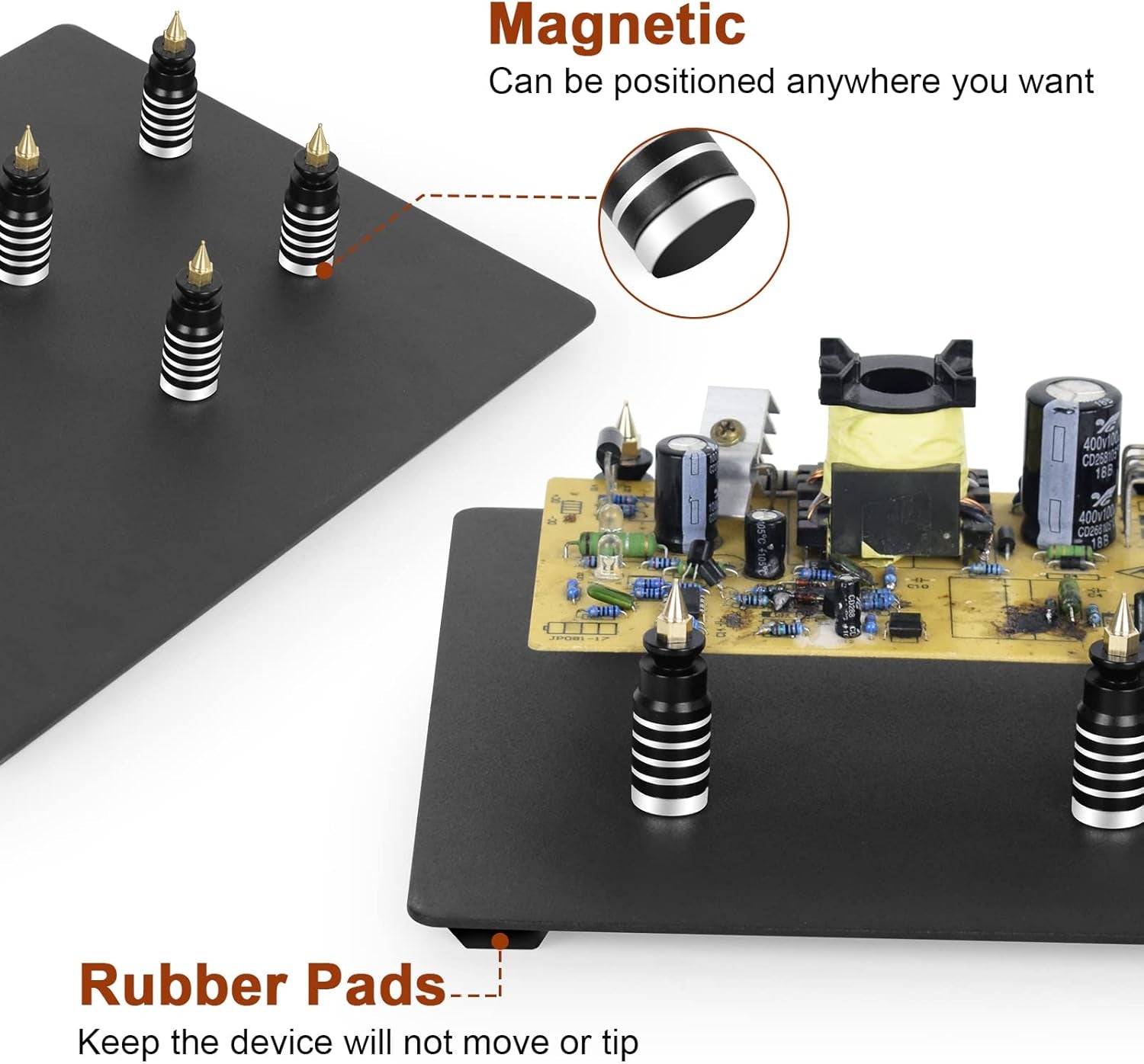 Helping Hands Soldering Circuit Board Holder Magnetic Third Hand Tools with 3X LED Magnifying Lamp, 360 Hot Air Gun Holder, Flexible Metal Arms Heavy Duty Base Electronic Repair Tool Magic Hand