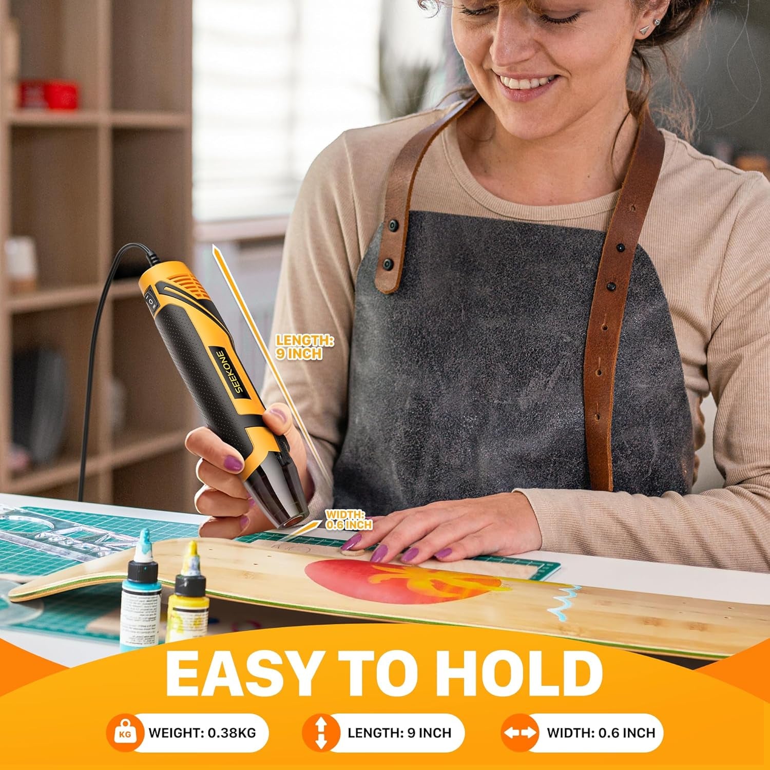 Mini Heat Gun, 350W 2-Temp Settings 500℉ & 842℉（260℃& 450℃） Fast Heat Hot Air Gun Tool with Reflector Nozzle and 4.9Ft Long Cable Overload Protection for Crafting, Vinyl Wrap and Shrink Tubing