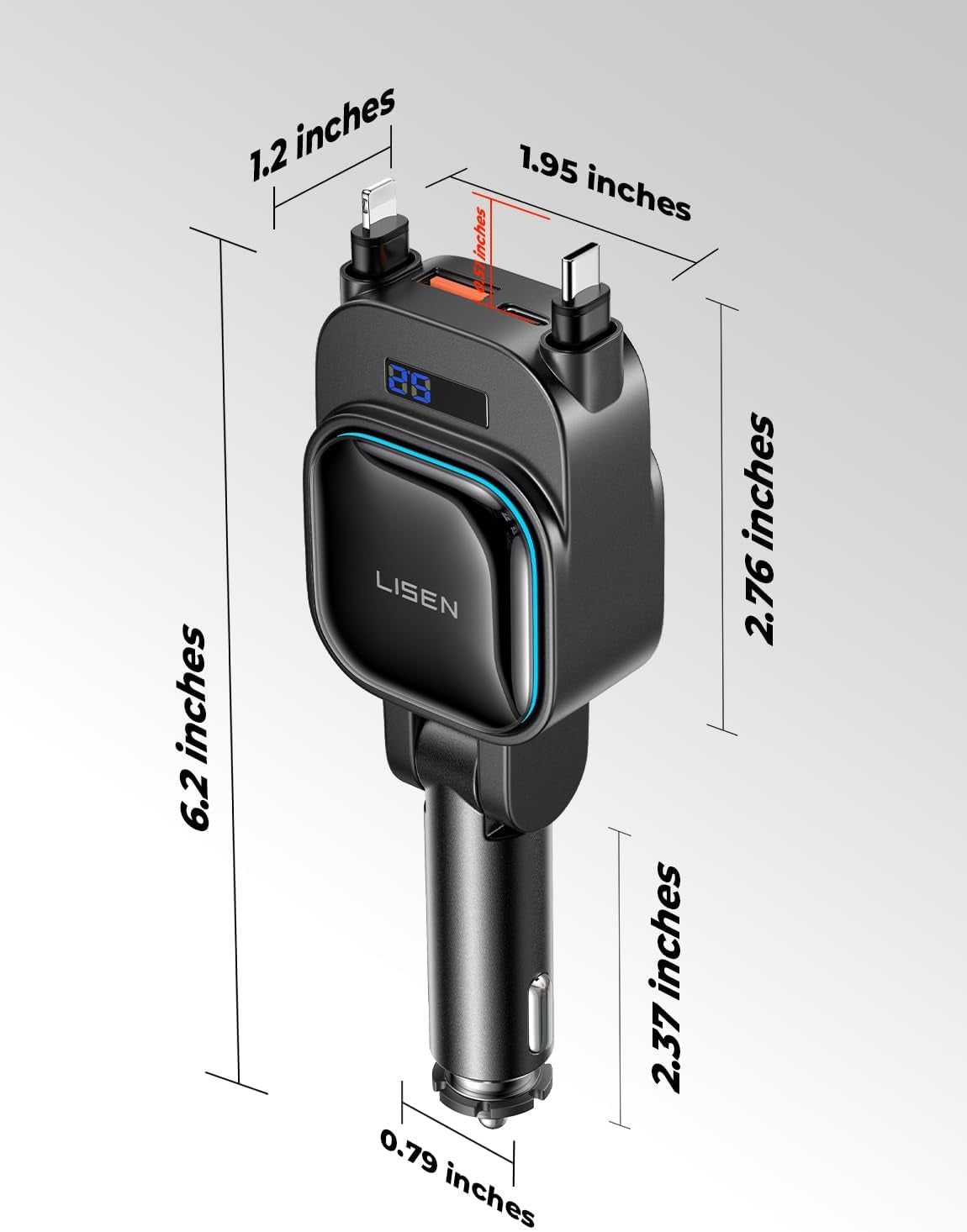 Retractable Car Charger 4 in 1, 96W USB C Car Adapter [2025 Updated] for Iphone 16 Car Charger Fast Charging, Valentines Gifts for Women Men, Car Accessories USBC Car Charger for Iphone 16 15 14