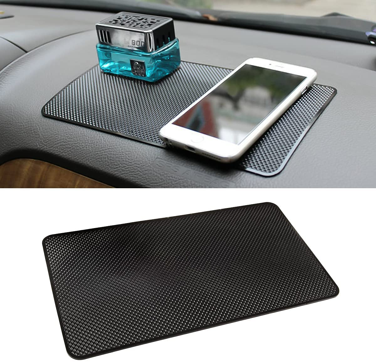 Car Dashboard Anti-Slip Rubber Pad, 10.6"X 5.9" Universal Non-Slip Car Magic Dashboard Sticky Adhesive Mat for Phones Sunglasses Keys Electronic Devices and More Use (Black/Grid)