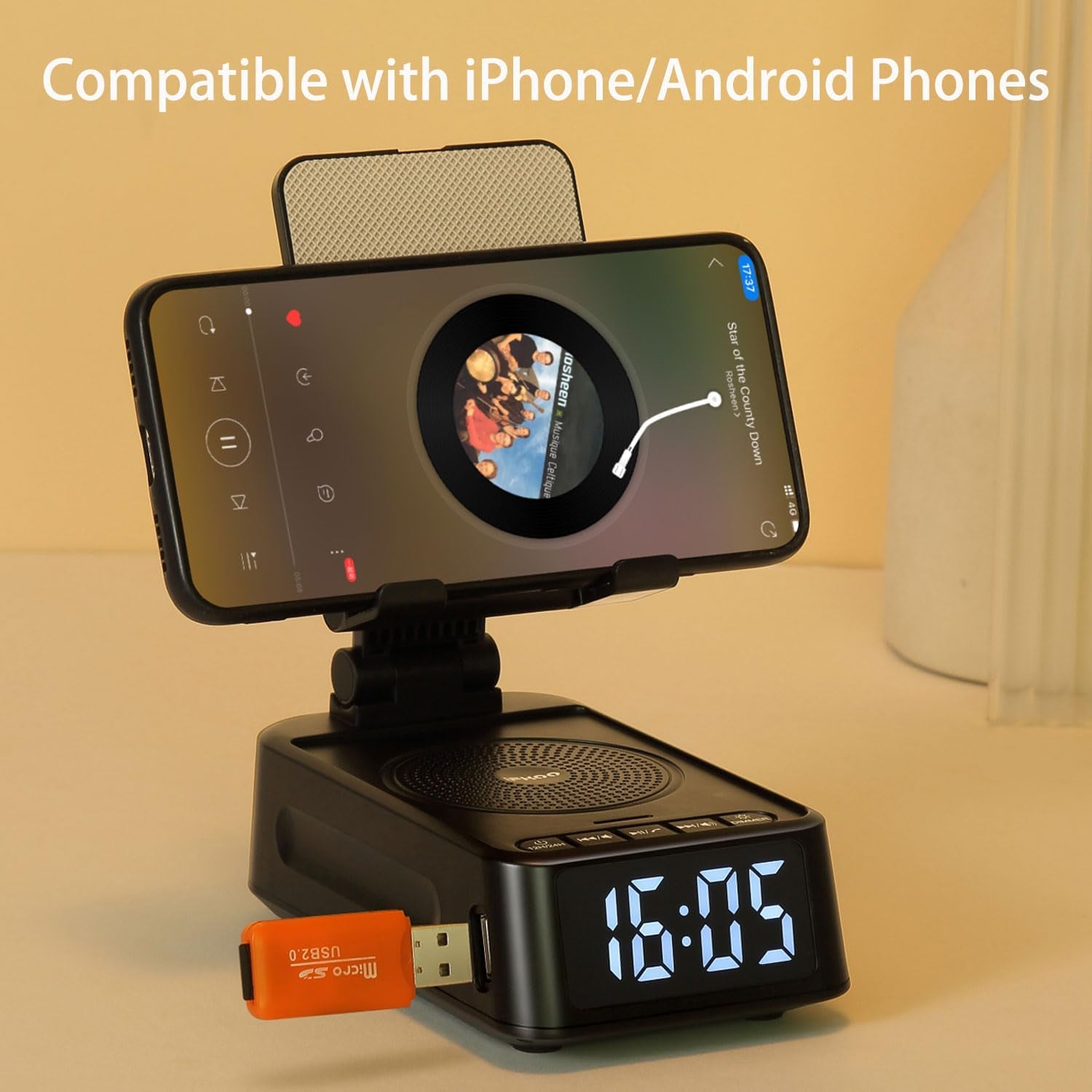 Gifts for Men Women,  Cell Phone Stand with Bluetooth Speaker and Clock, Birthday Gifts for Men Him, Phone Holder with Wireless Speaker, Dad Mom Husband Gifts, Cool Gadget for Men