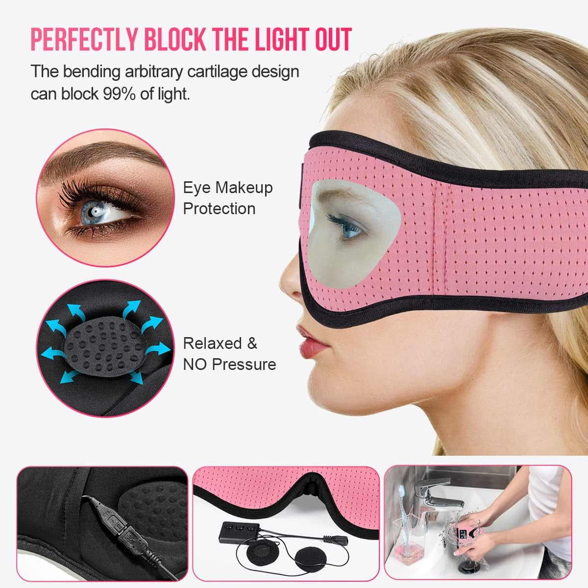 Sleep Headphones Bluetooth 5.2 Headband Breathable 3D Sleeping Headphones, Wireless Music Eye Mask Earbuds for Side Sleepers Mom Women Cool Tech Gadgets Unique